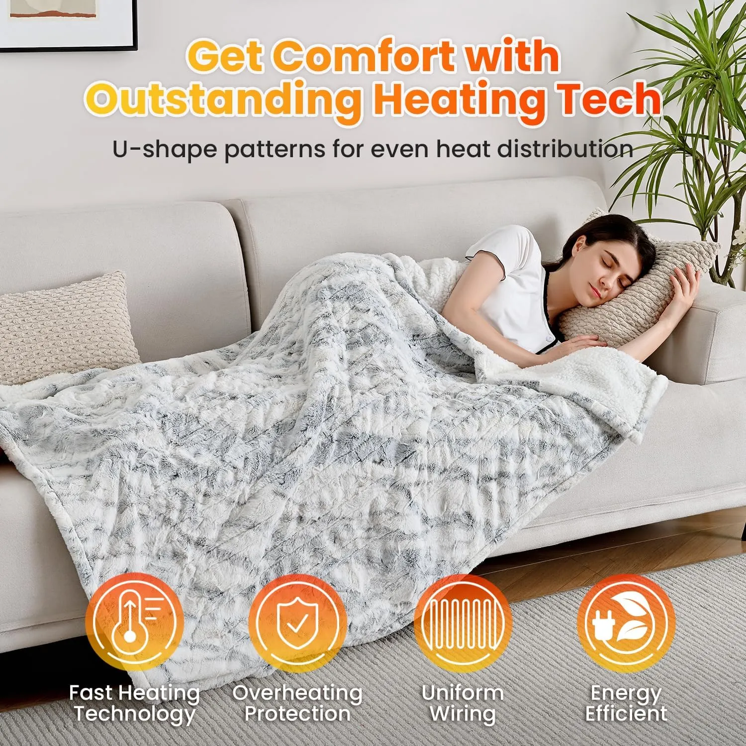 WOOMER Electric Heated Throw Blanket 50"x 60", Reversible Super Cozy Faux Fur&Sherpa, Fast Heating,4 Heating Levels & 4H Auto Off, Machine Washable, Overheat Protection,Gift
