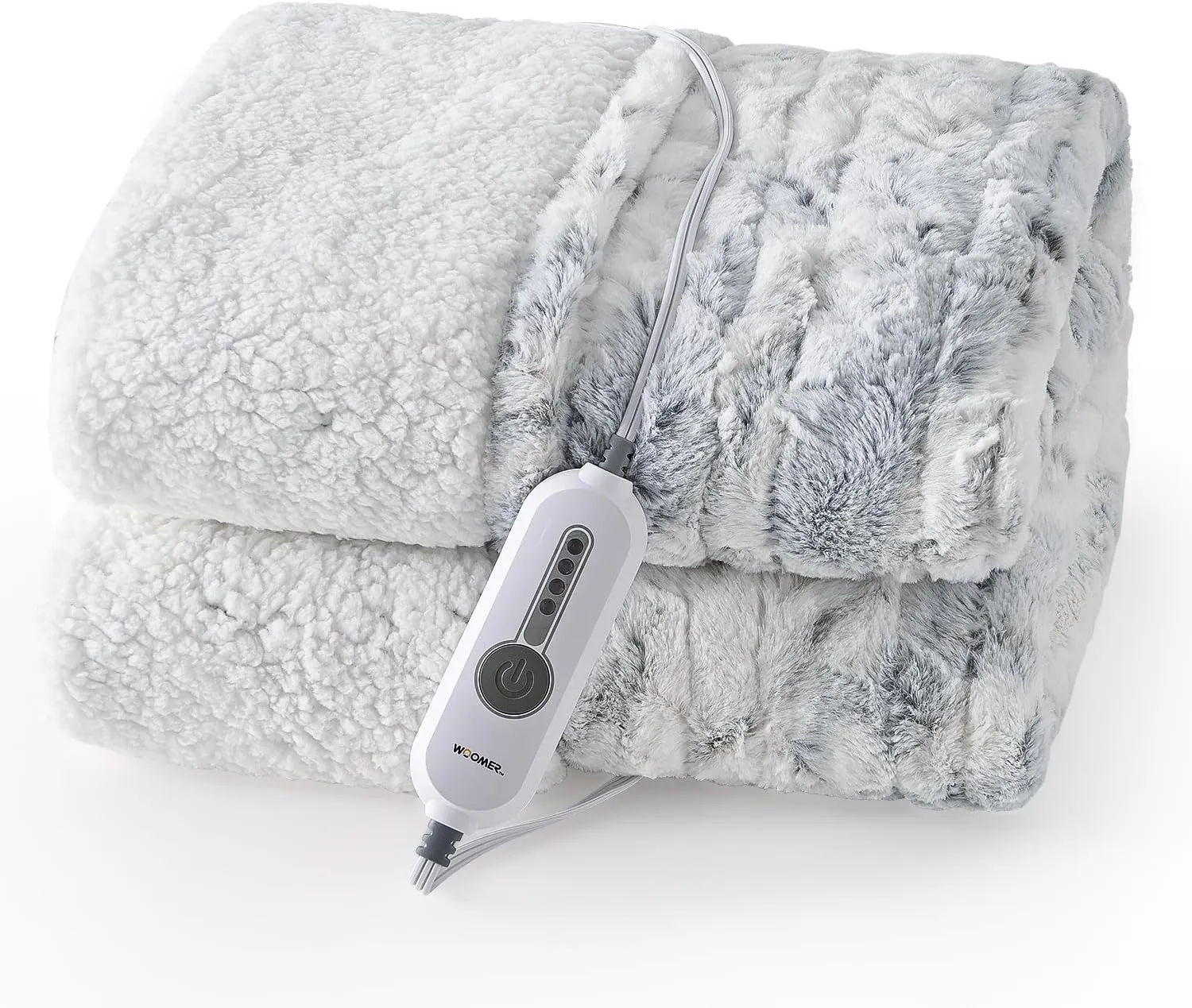 WOOMER Electric Heated Throw Blanket 50"x 60", Reversible Super Cozy Faux Fur&Sherpa, Fast Heating,4 Heating Levels & 4H Auto Off, Machine Washable, Overheat Protection,Gift