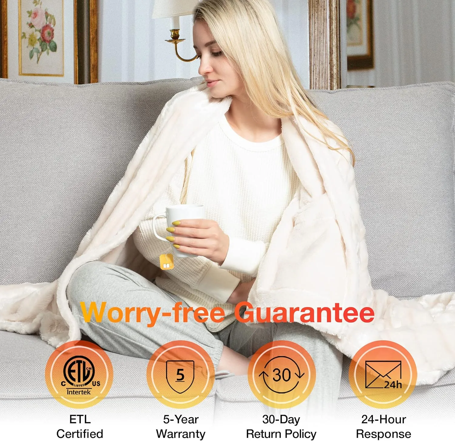 WOOMER Electric Heated Throw Blanket, Soft Faux Fur Fast Heating Blanket, 4 Heating Levels & 4 Hours Auto Off (50"x 60"), Machine Washable, Over-Heat Protection, ETL Certification