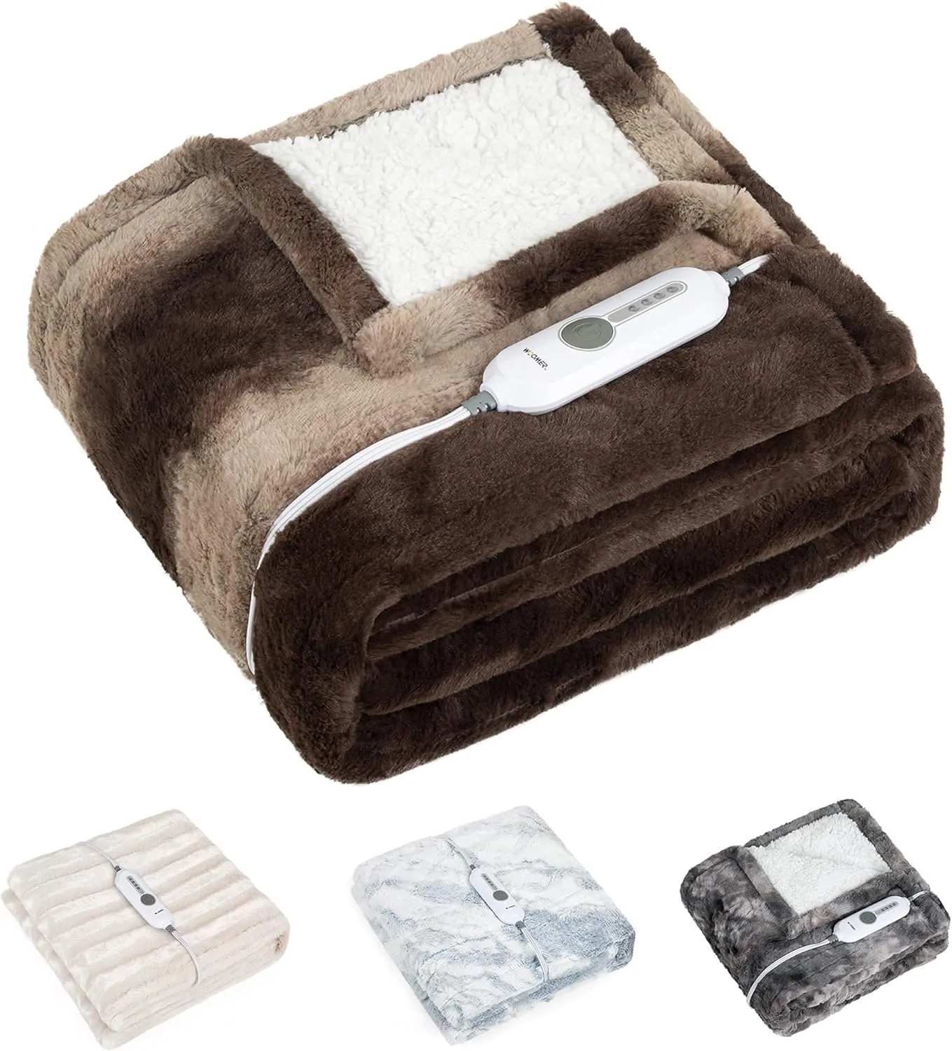 WOOMER Electric Heated Throw Blanket, Soft Faux Fur& Sherpa Fast Heating Blanket, 4 Heating Levels & 4 Hours Auto Off (50"x 60"), Machine Washable, Over-Heat Protection