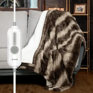 WOOMER Electric Heated Throw Blanket, Soft Faux Fur& Sherpa Fast Heating Blanket, 4 Heating Levels & 4 Hours Auto Off (50"x 60"), Machine Washable, Over-Heat Protection