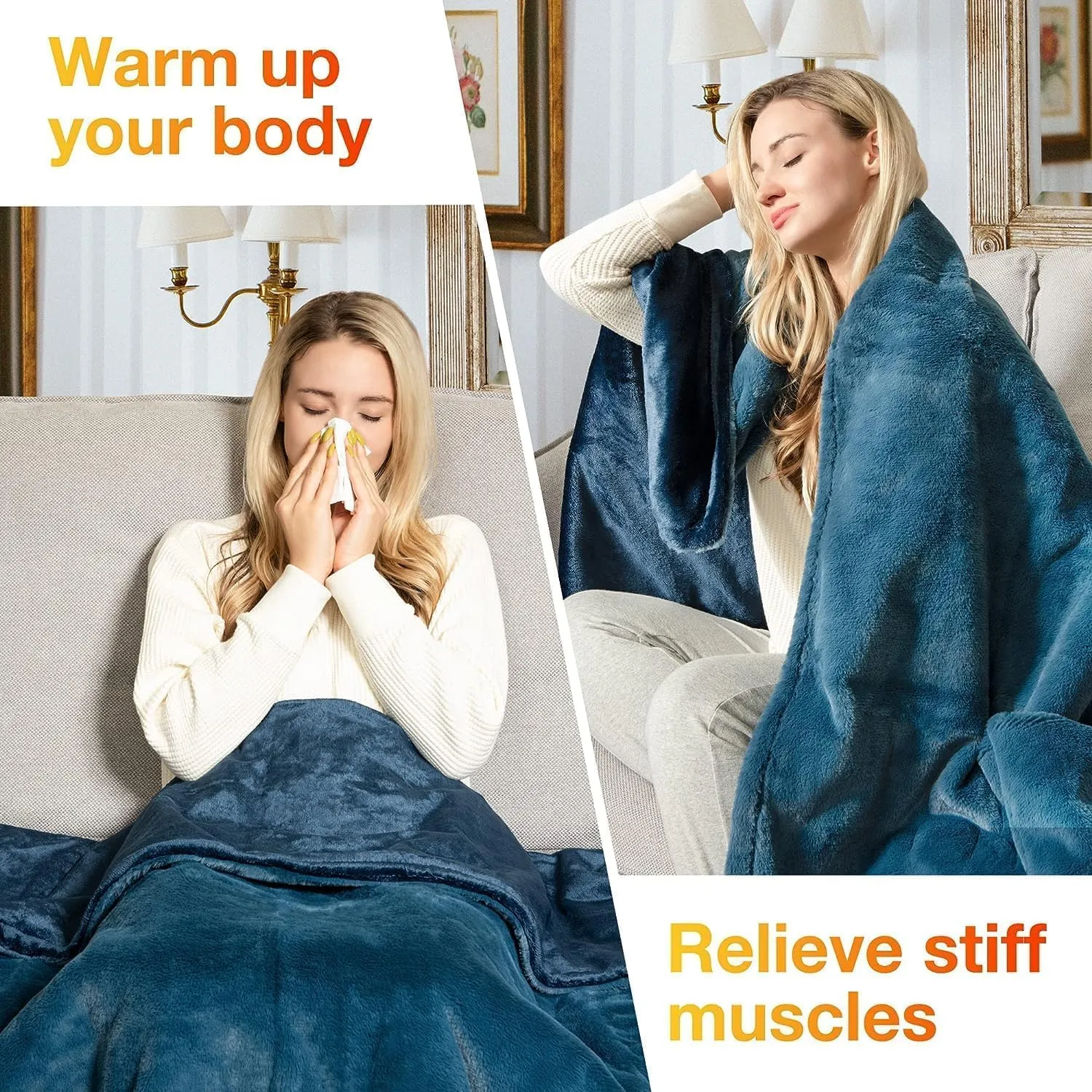 WOOMER Electric Heated Throw Blanket(50"x 60"), Soft Faux Fur Fast Heating Blanket with Multi-Color Option, 4 Heating Levels & 4H Auto Off, Machine Washable, Over-Heat Protection
