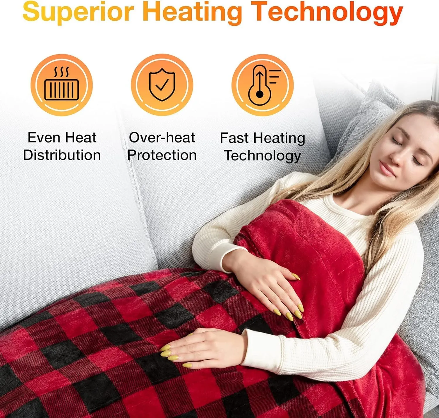 WOOMER Electric Heated Throw Blanket(50"x 60"), Soft Flannel Fast Heating Blanket with Multi-Color Option, 4 Heating Levels & 4H Auto Off, Machine Washable, Over-Heat Protection