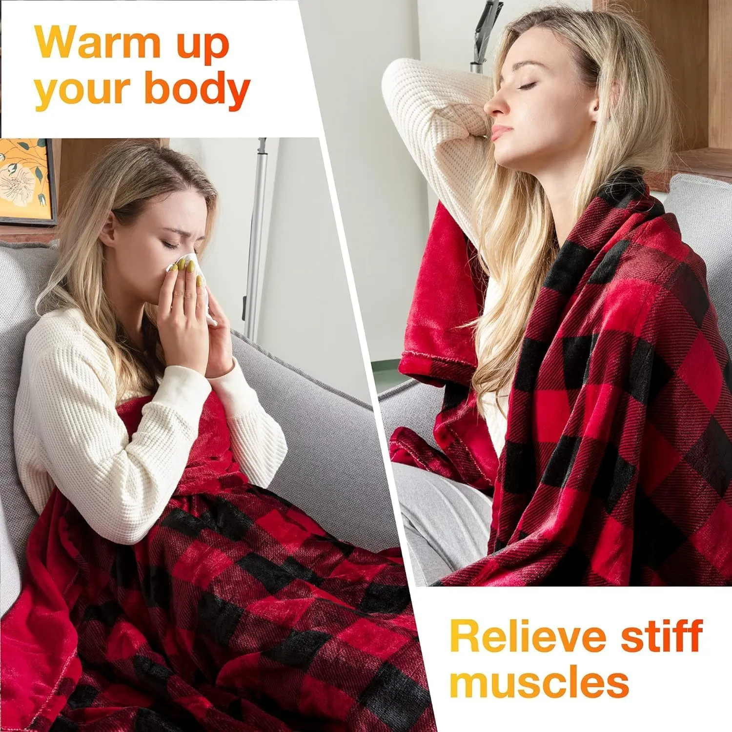 WOOMER Electric Heated Throw Blanket(50"x 60"), Soft Flannel Fast Heating Blanket with Multi-Color Option, 4 Heating Levels & 4H Auto Off, Machine Washable, Over-Heat Protection