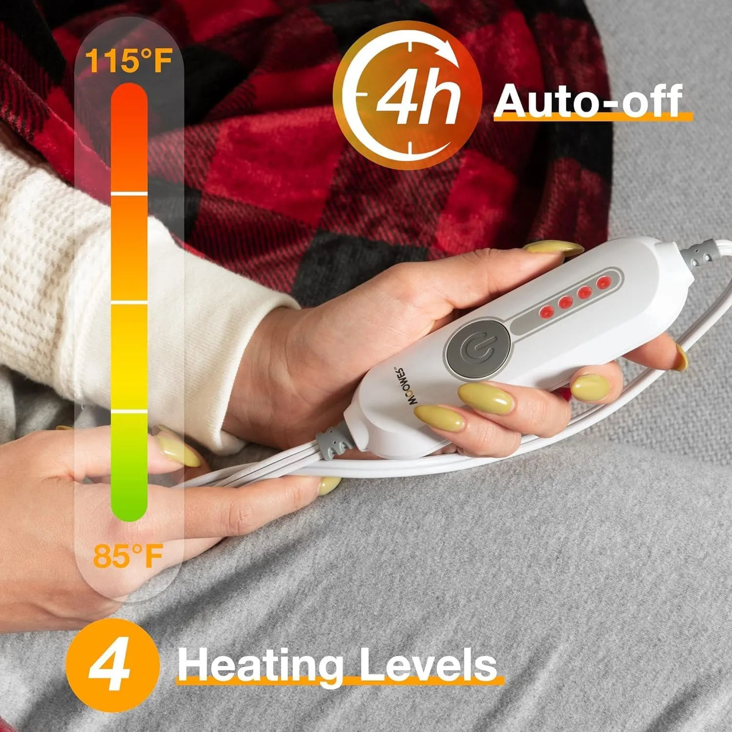 WOOMER Electric Heated Throw Blanket(50"x 60"), Soft Flannel Fast Heating Blanket with Multi-Color Option, 4 Heating Levels & 4H Auto Off, Machine Washable, Over-Heat Protection