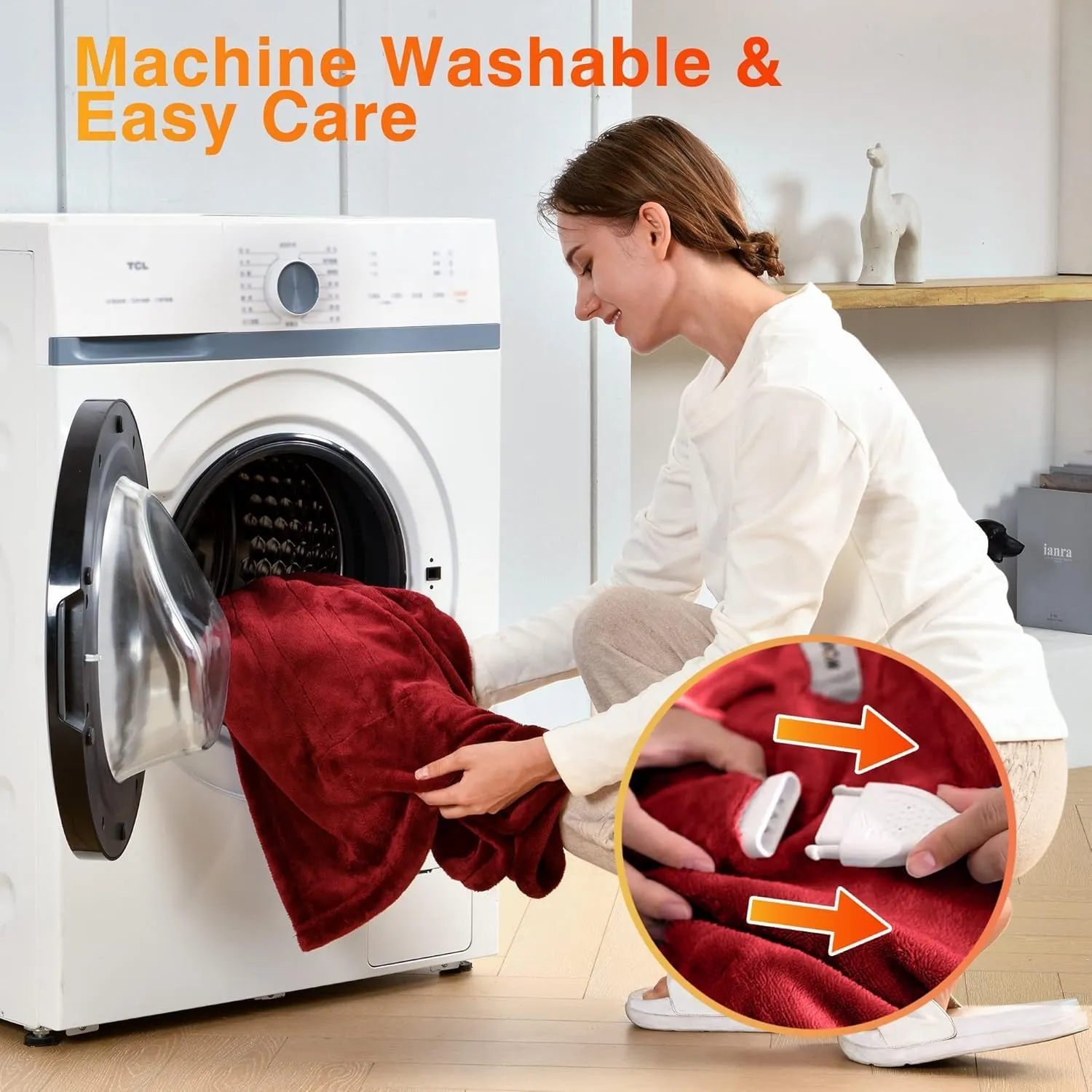 WOOMER Electric Throw Heated Throw Blanket(50"x 60"), Soft Flannel Fast Heating Blanket, 4 Heating Levels & 4H Auto Off, Machine Washable, Over-Heat Protection