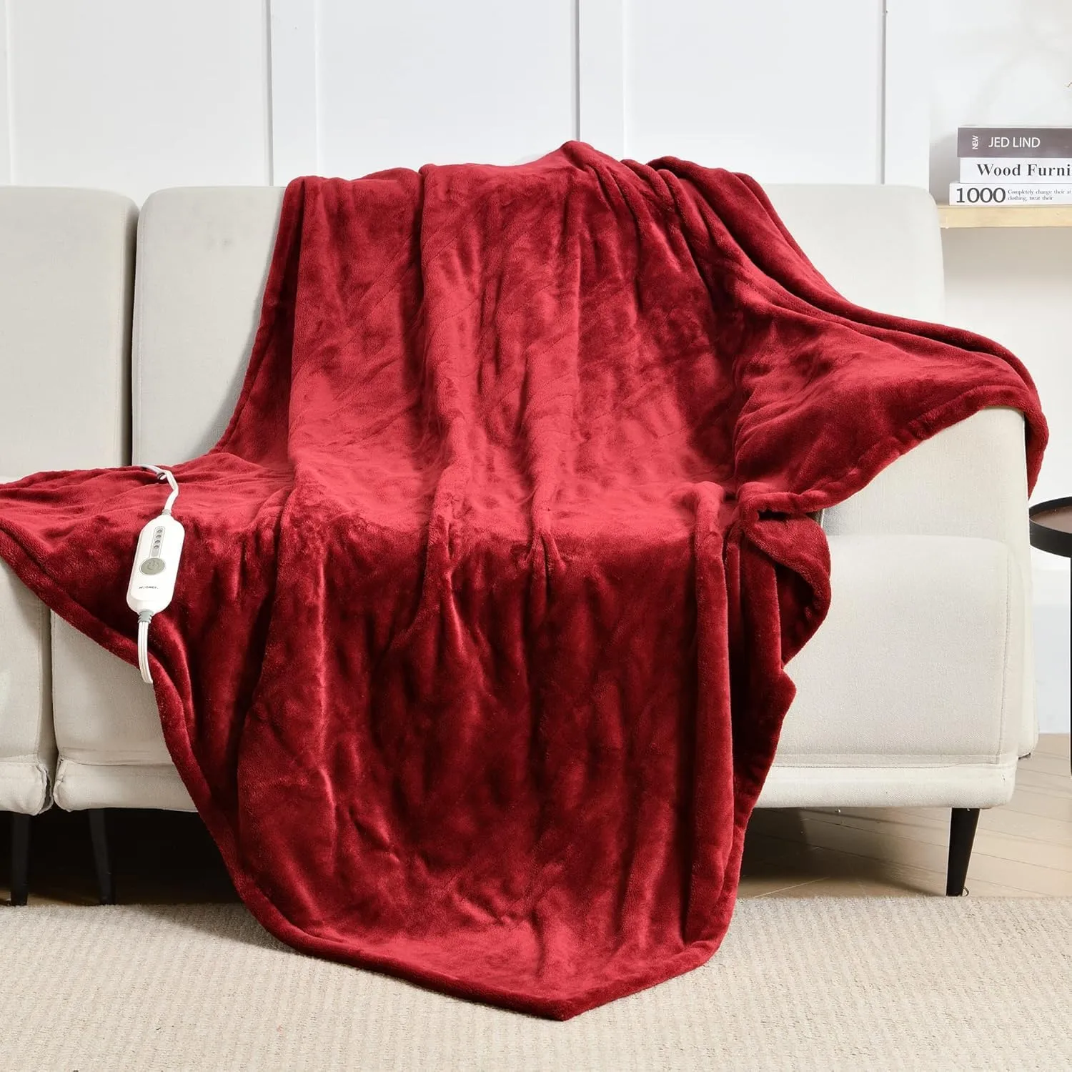 WOOMER Electric Throw Heated Throw Blanket(50"x 60"), Soft Flannel Fast Heating Blanket, 4 Heating Levels & 4H Auto Off, Machine Washable, Over-Heat Protection