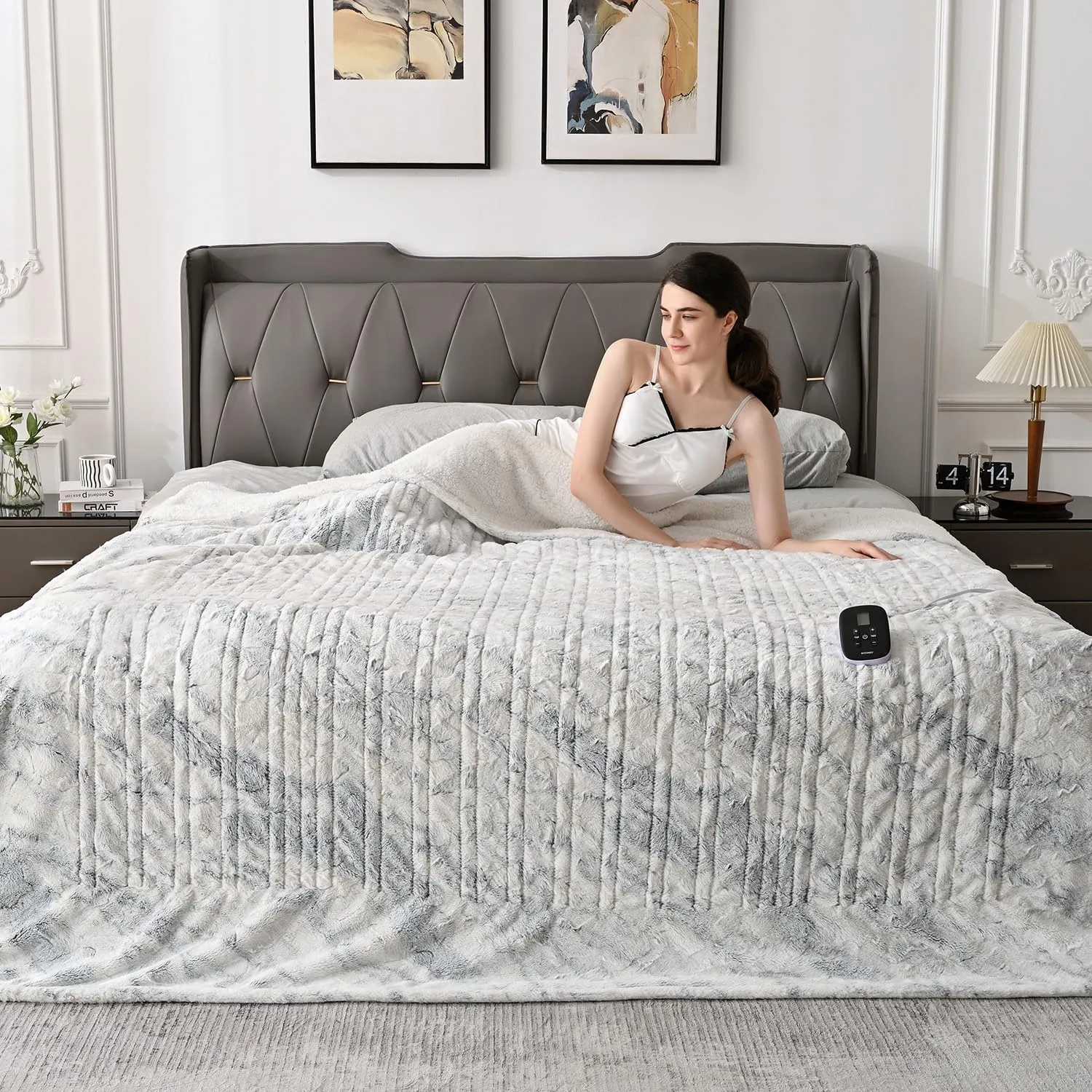 WOOMER Heated Blanket Full Size Electric Blanket 77"x 84", Soft Faux Fur Fast Heating Blanket, 10 Heating Levels & 0.5-12H Auto Off, Over-Heat Protection, ETL Certification