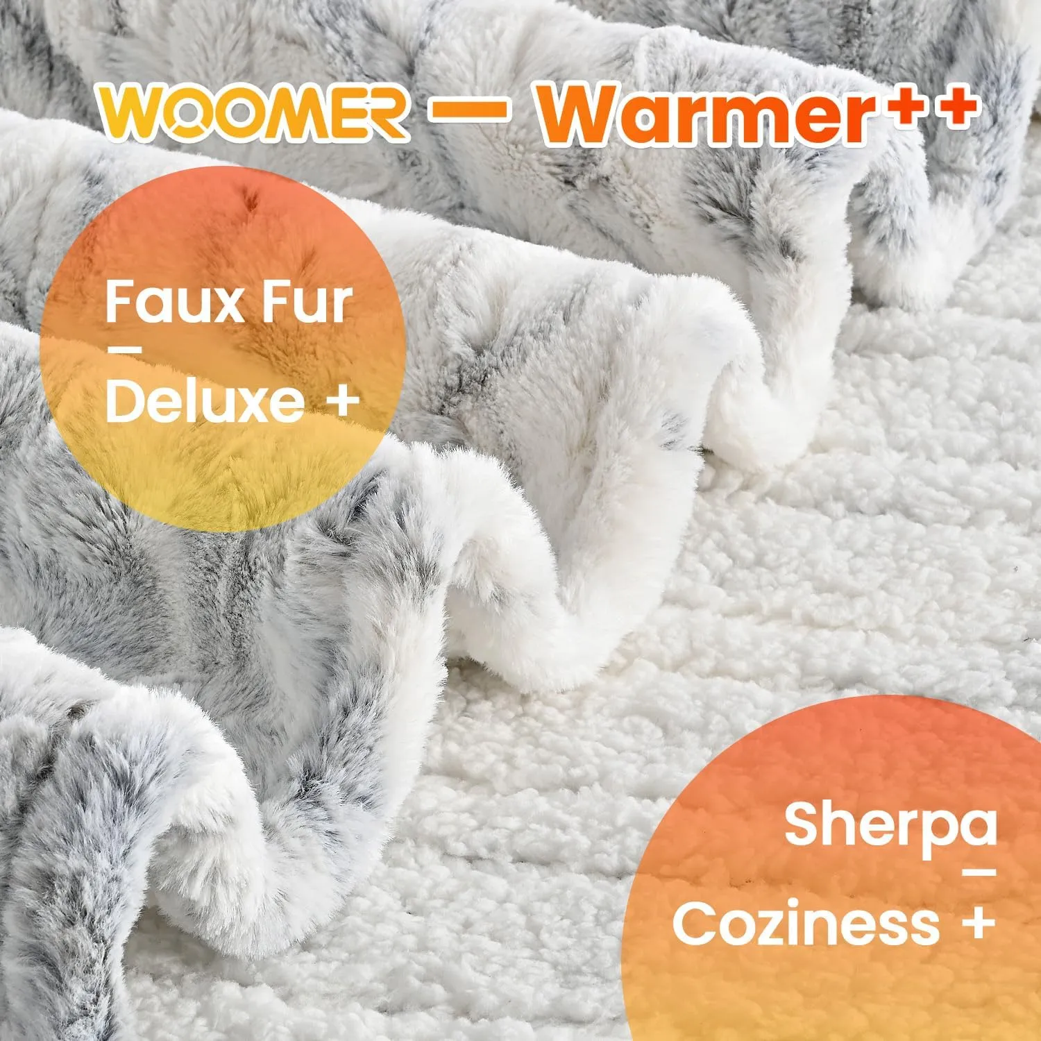 WOOMER Heated Blanket King Size Electric Blanket 90"x 100", Faux Fur Fast Heating, 10 Heating Levels & 0.5-12H Auto Off, Dual Control, Over-Heat Protection, ETL Certification