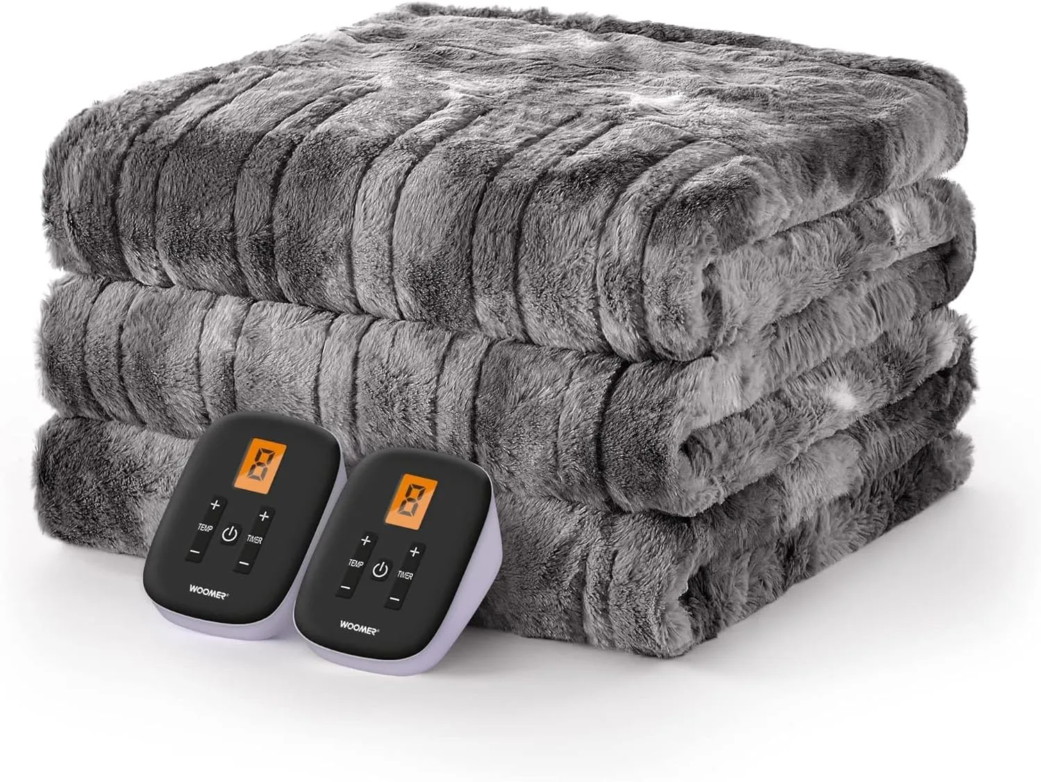 WOOMER Heated Blanket King Size Electric Blanket 90"x 100", Faux Fur Fast Heating, 10 Heating Levels & 0.5-12H Auto Off, Dual Control, Over-Heat Protection, ETL Certification