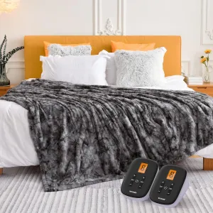 WOOMER Heated Blanket King Size Electric Blanket 90"x 100", Faux Fur Fast Heating, 10 Heating Levels & 0.5-12H Auto Off, Dual Control, Over-Heat Protection, ETL Certification