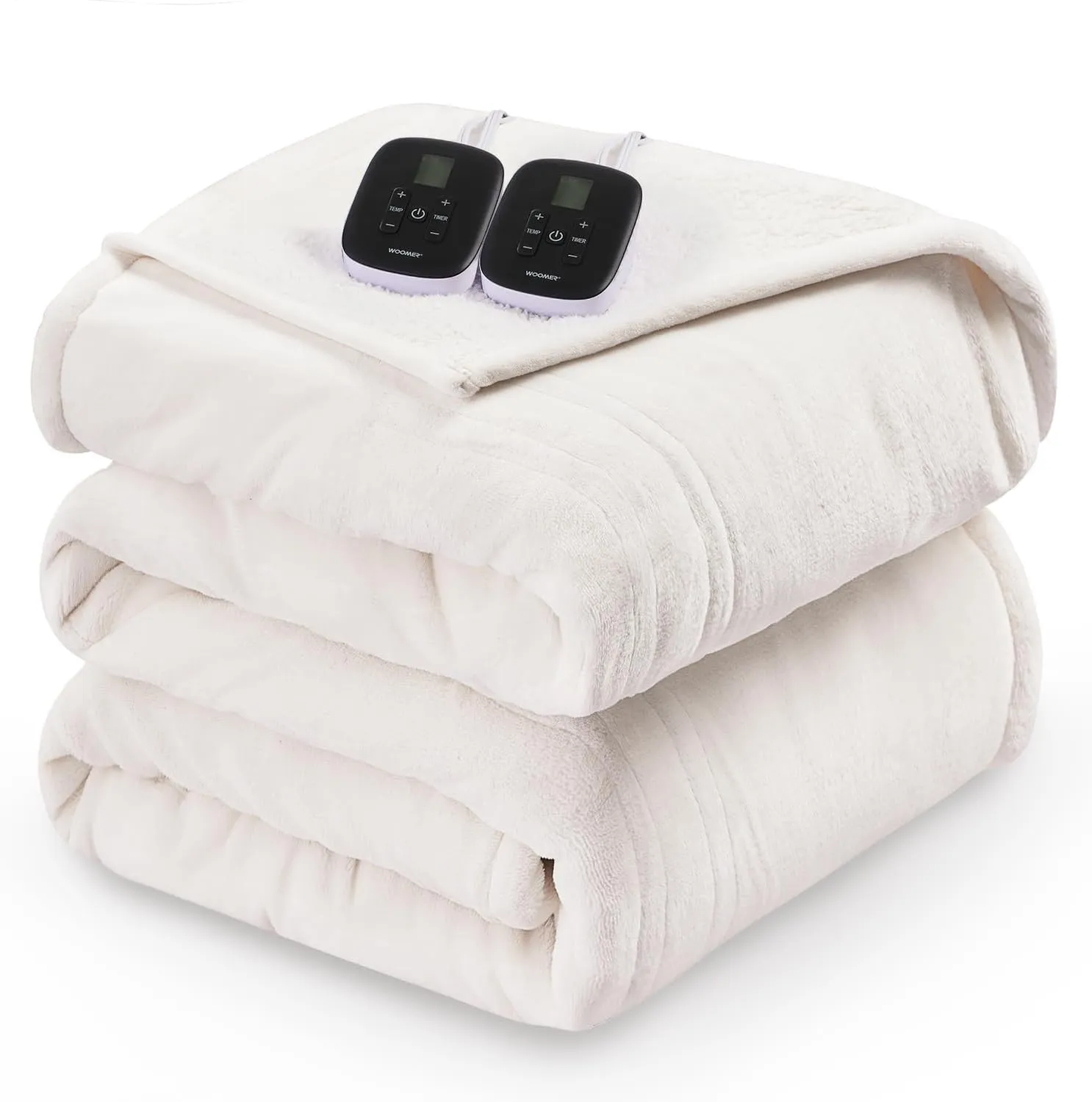 WOOMER Heated Blanket King Size,Durable Flannel and Soft Sherpa,Dual Control,84” × 90” Electric Blanket, 10 Heat Levels&0.5-12h auto-Off, Overheat Protection,Energy Efficient