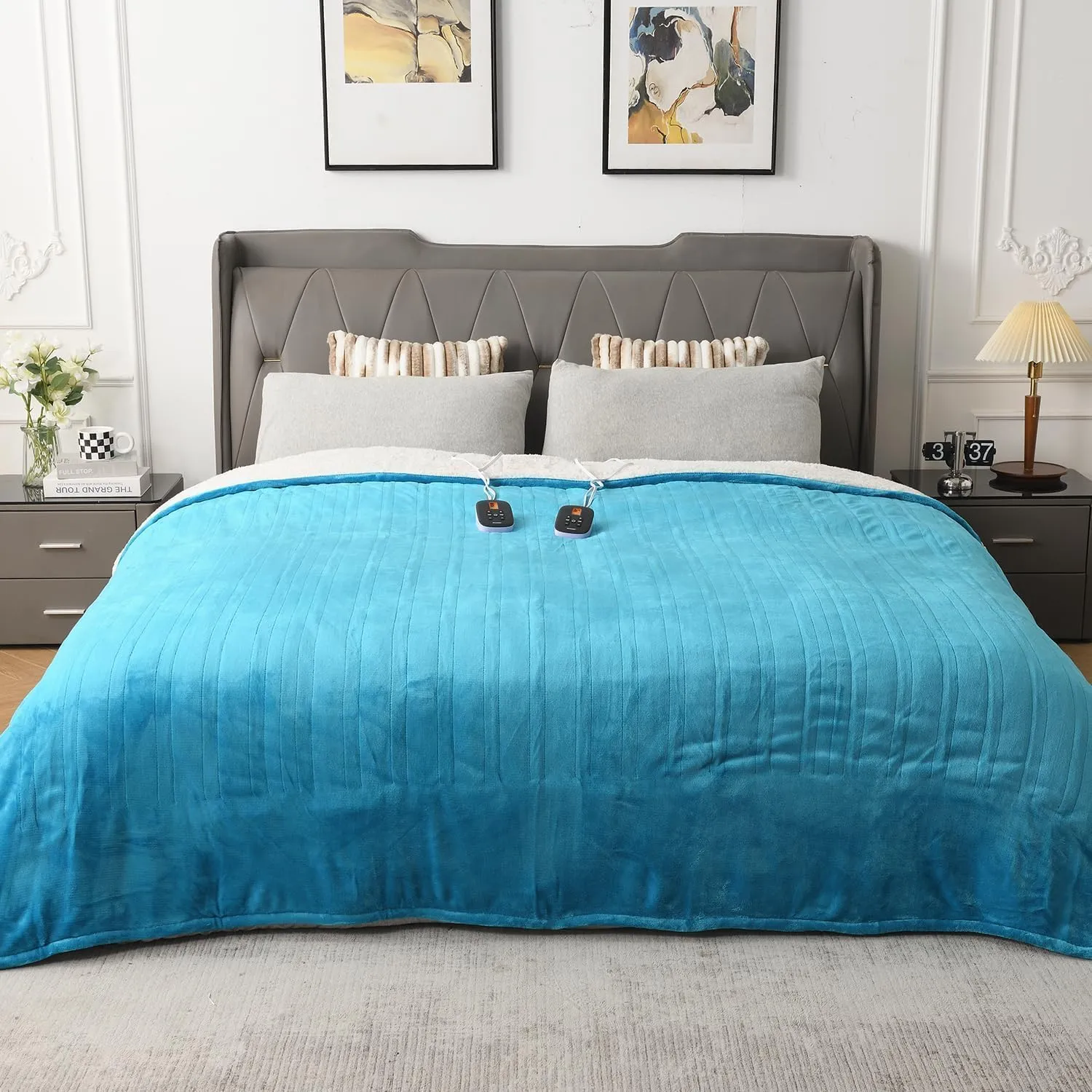 WOOMER Heated Blanket King Size,Durable Flannel and Soft Sherpa,Dual Control,84” × 90” Electric Blanket, 10 Heat Levels&0.5-12h auto-Off, Overheat Protection,Energy Efficient