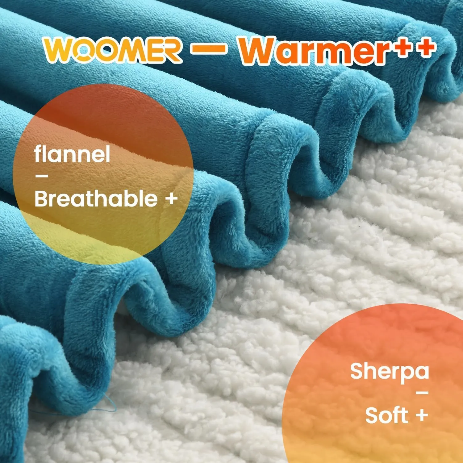 WOOMER Heated Blanket, Twin Size 62"x 84" Soft Flannel Fast Heating Blanket with Multi-Color Option, 10 Heating Levels & 0.5-12H Auto Off, Over-Heat Protection