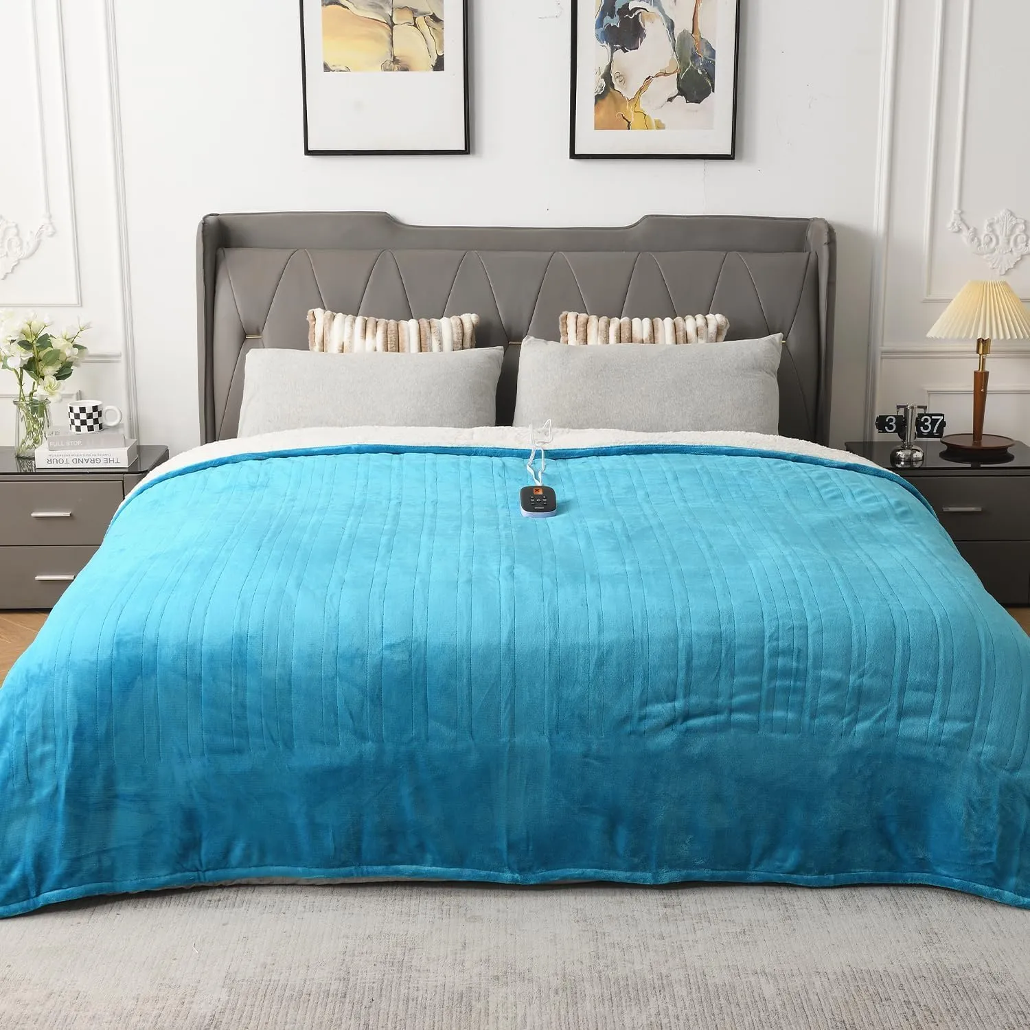 WOOMER Heated Blanket, Twin Size 62"x 84" Soft Flannel Fast Heating Blanket with Multi-Color Option, 10 Heating Levels & 0.5-12H Auto Off, Over-Heat Protection