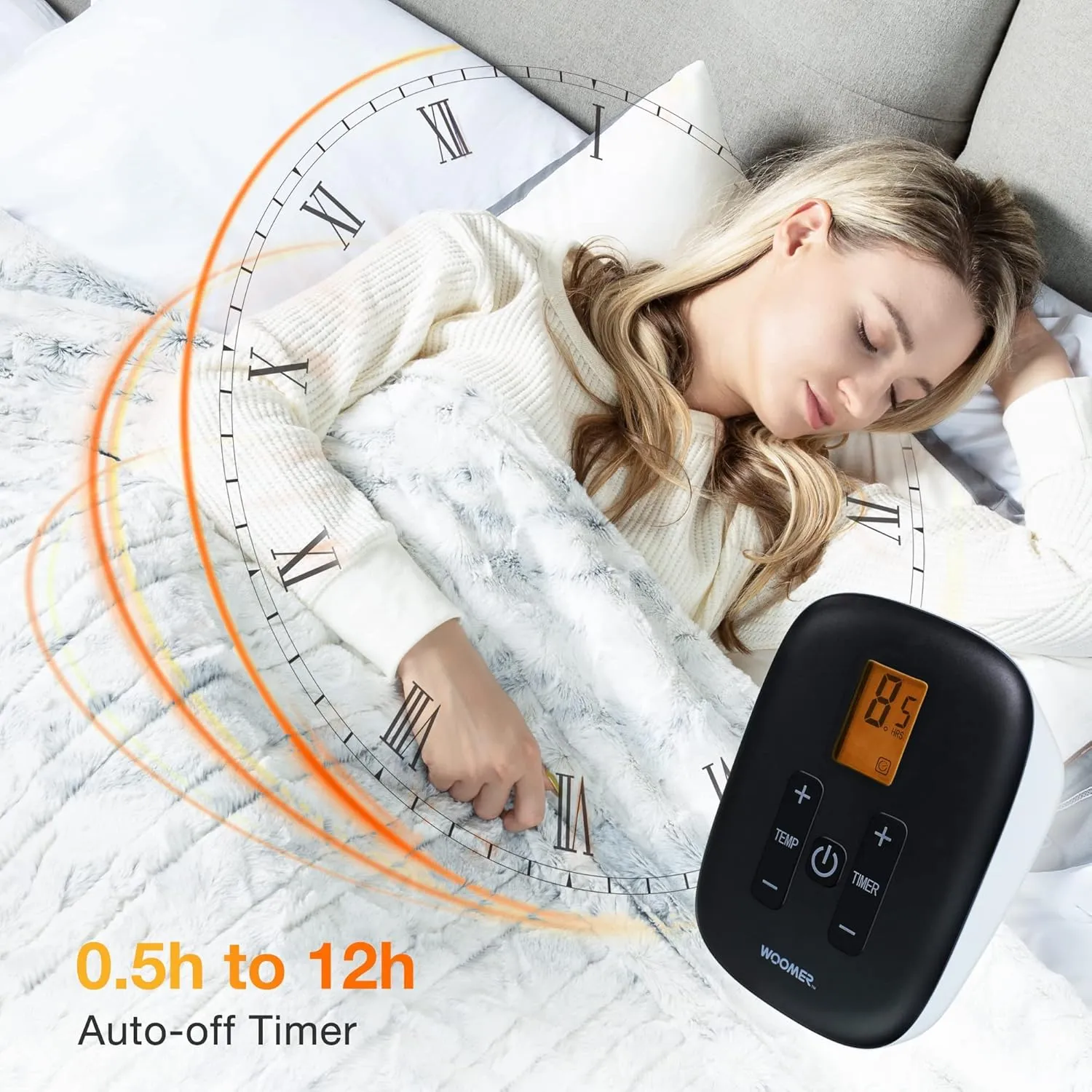 WOOMER Heated Blanket Twin Size Electric Blanket 62"x 84", Soft Faux Fur Fast Heating Blanket, 10 Heating Levels & 0.5-12H Auto Off, Over-Heat Protection, ETL Certification
