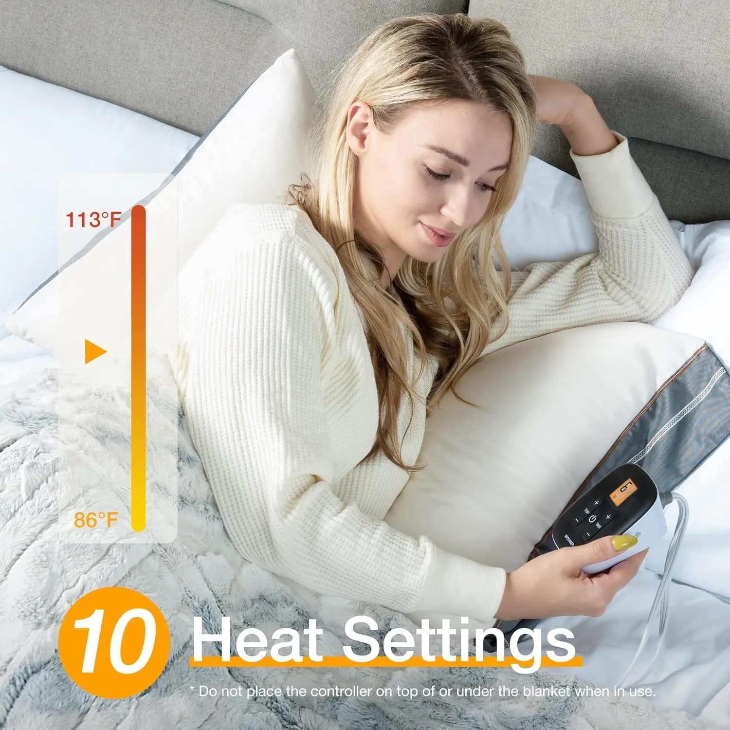 WOOMER Heated Blanket Twin Size Electric Blanket 62"x 84", Soft Faux Fur Fast Heating Blanket, 10 Heating Levels & 0.5-12H Auto Off, Over-Heat Protection, ETL Certification