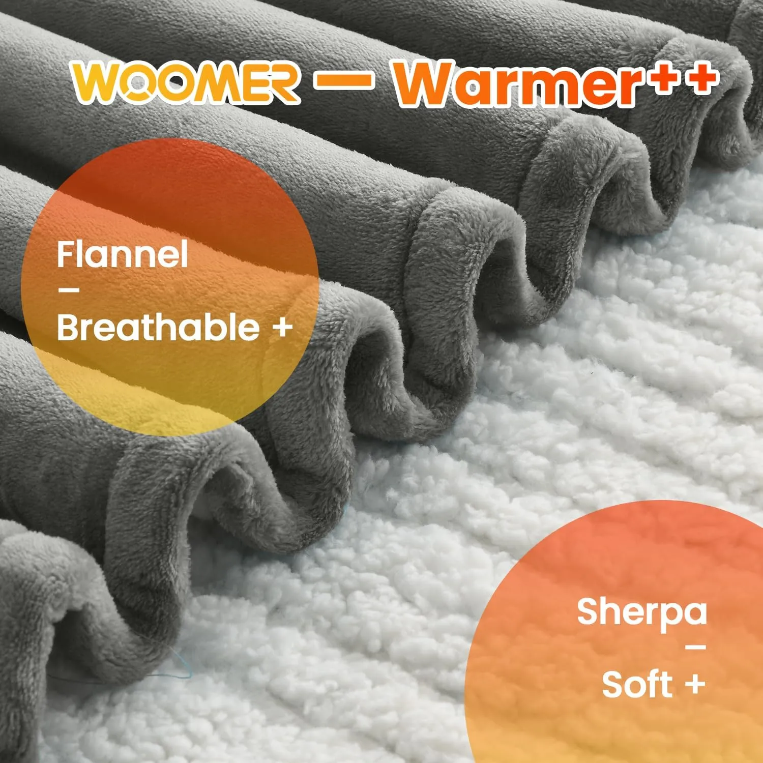WOOMER Heated Throw Blanket Twin Size, Soft Flannel Fast Heating Blanket with Multi-Color Option, 62"x 84", 10 Heating Levels & 0.5-12H Auto Off, Over-Heat Protection