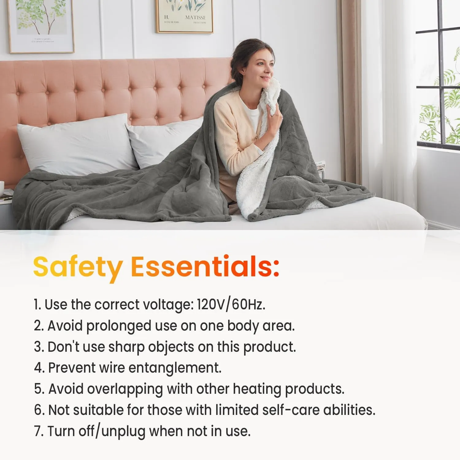 WOOMER Heated Throw Blanket Twin Size, Soft Flannel Fast Heating Blanket with Multi-Color Option, 62"x 84", 10 Heating Levels & 0.5-12H Auto Off, Over-Heat Protection