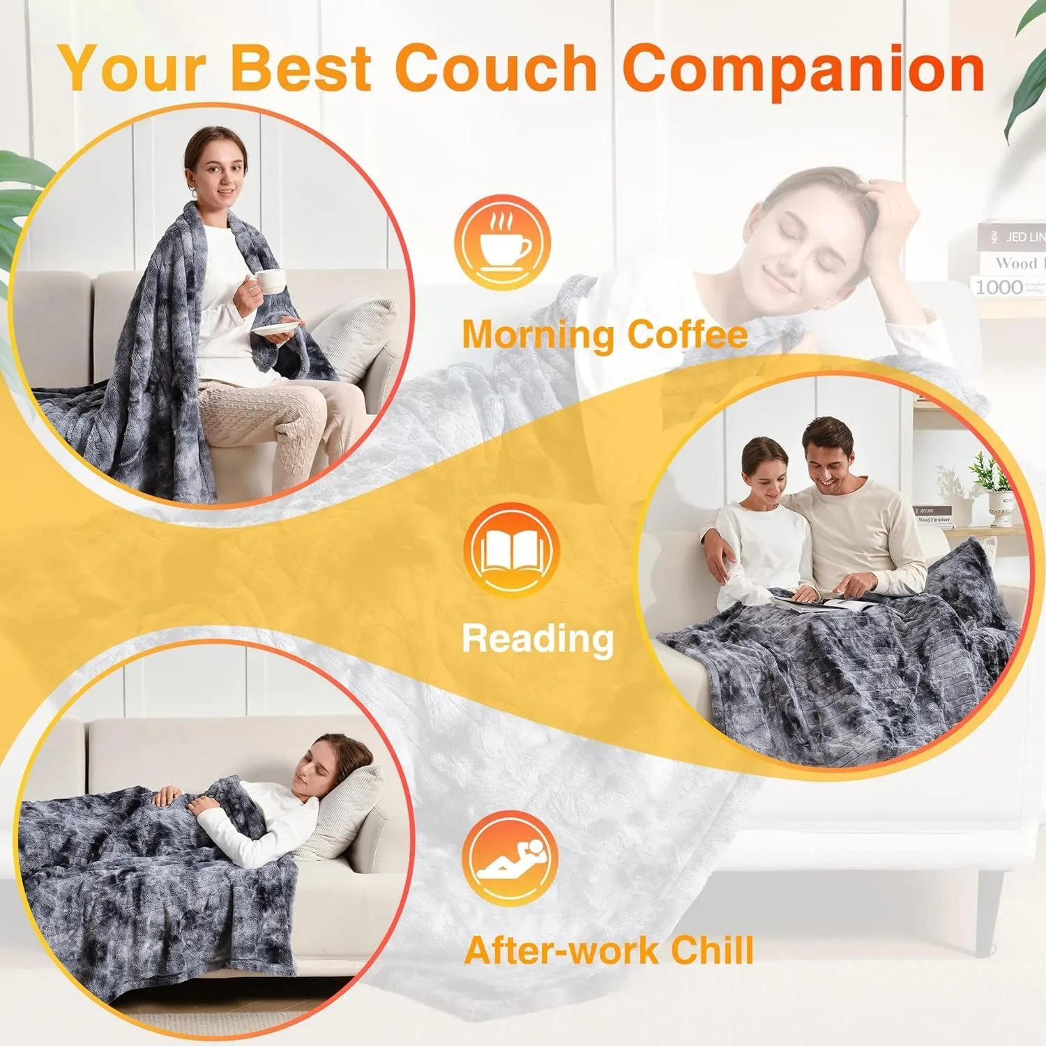 WOOMER Heated Throw Electric Throw 50"x 60", Soft Faux Fur Fast Heating Blanket, 4 Heating Levels & 4H Auto Off, Machine Washable, Over-Heat Protection