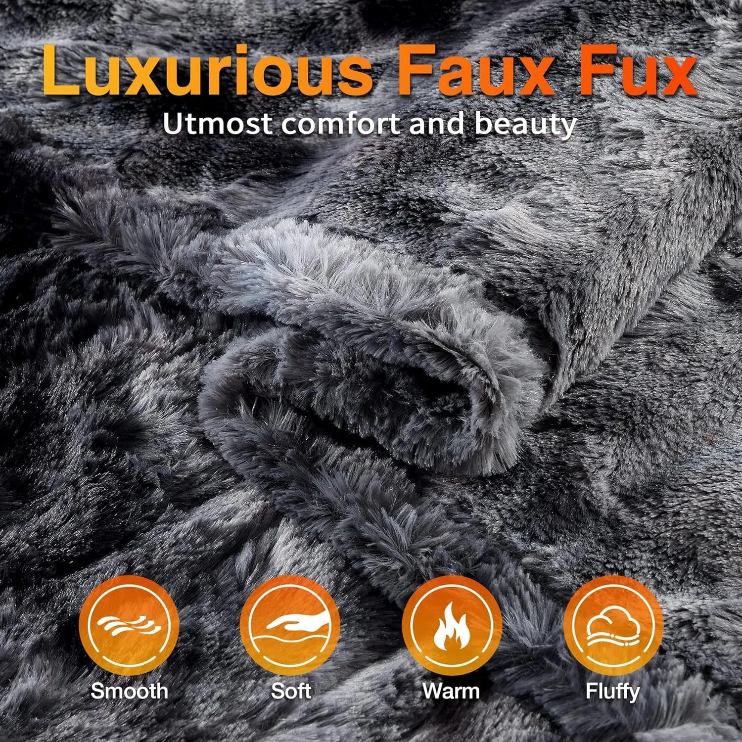 WOOMER Heated Throw Electric Throw 50"x 60", Soft Faux Fur Fast Heating Blanket, 4 Heating Levels & 4H Auto Off, Machine Washable, Over-Heat Protection