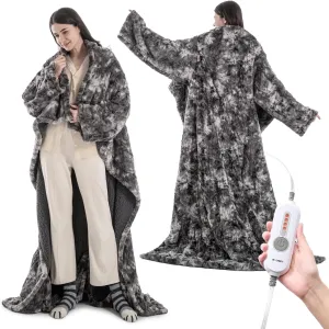 WOOMER Wearable Heated Blanket 50”×70“, Soft Faux Fur & Cozy Sherpa Heated Snuggle with Foot Pockets and Sleeves, 4 Heating Levels & 4H Auto Off, ETL Certified, Machine Washable