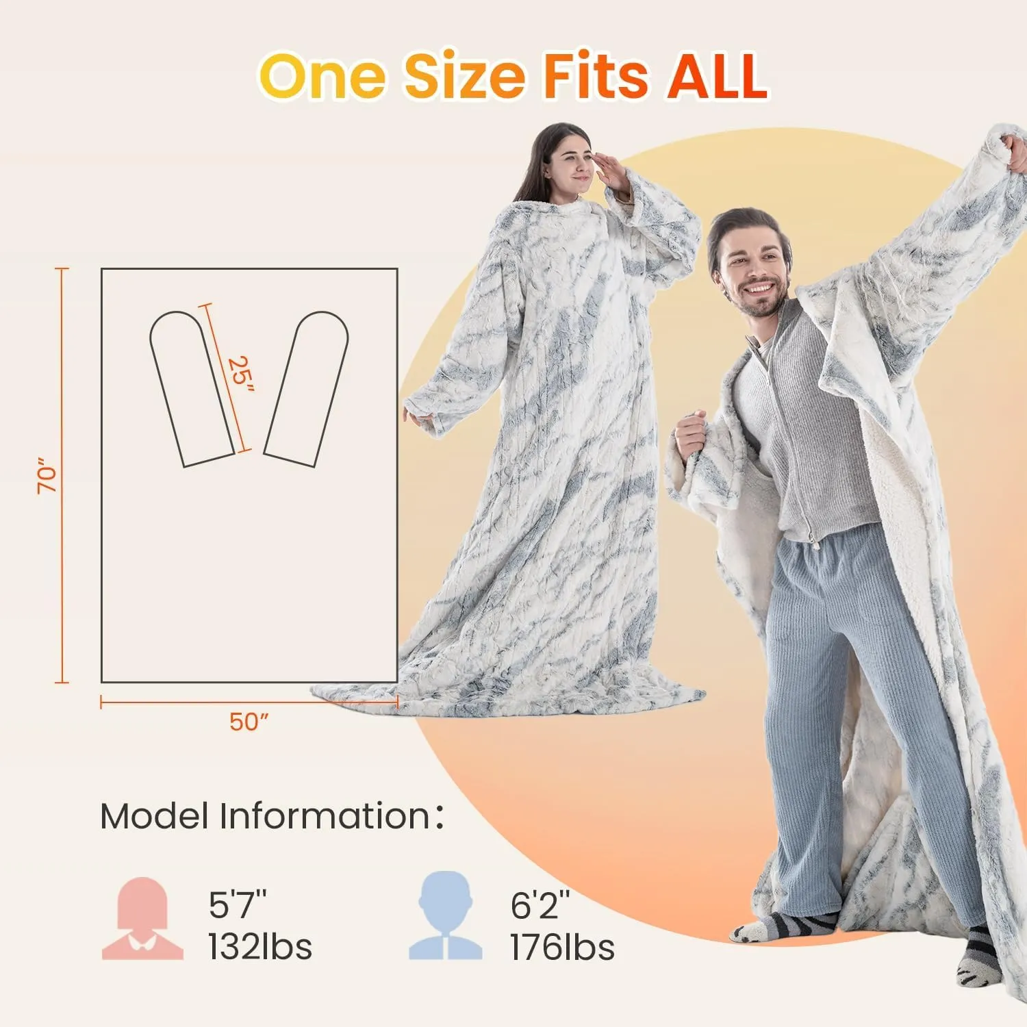 WOOMER Wearable Heating Electric Blanket 50”×70“, Soft Faux Fur & Cozy Sherpa Electric Heated Blanket with Foot Pockets and Sleeves, 4 Heat Levels & 4H Auto Off