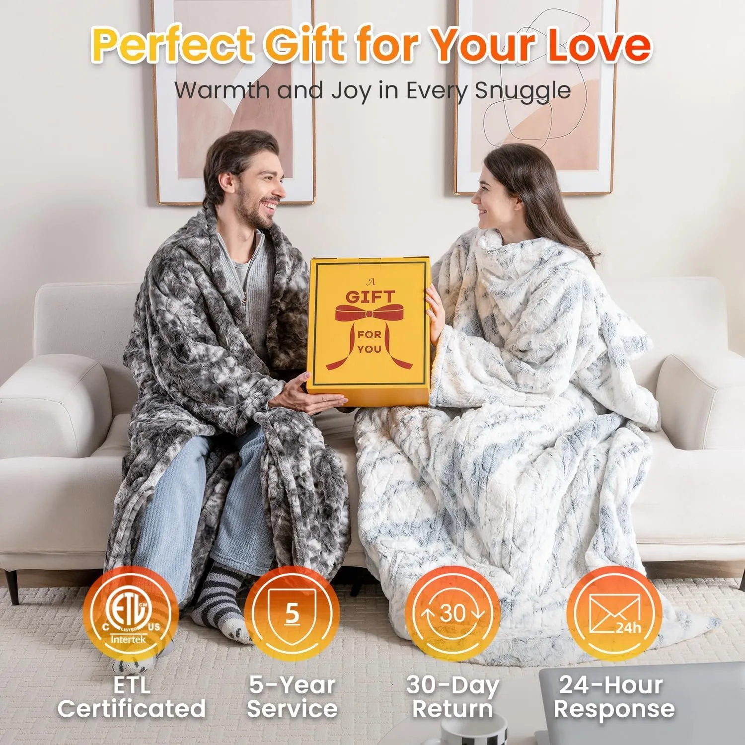 WOOMER Wearable Heating Electric Blanket 50”×70“, Soft Faux Fur & Cozy Sherpa Electric Heated Blanket with Foot Pockets and Sleeves, 4 Heat Levels & 4H Auto Off