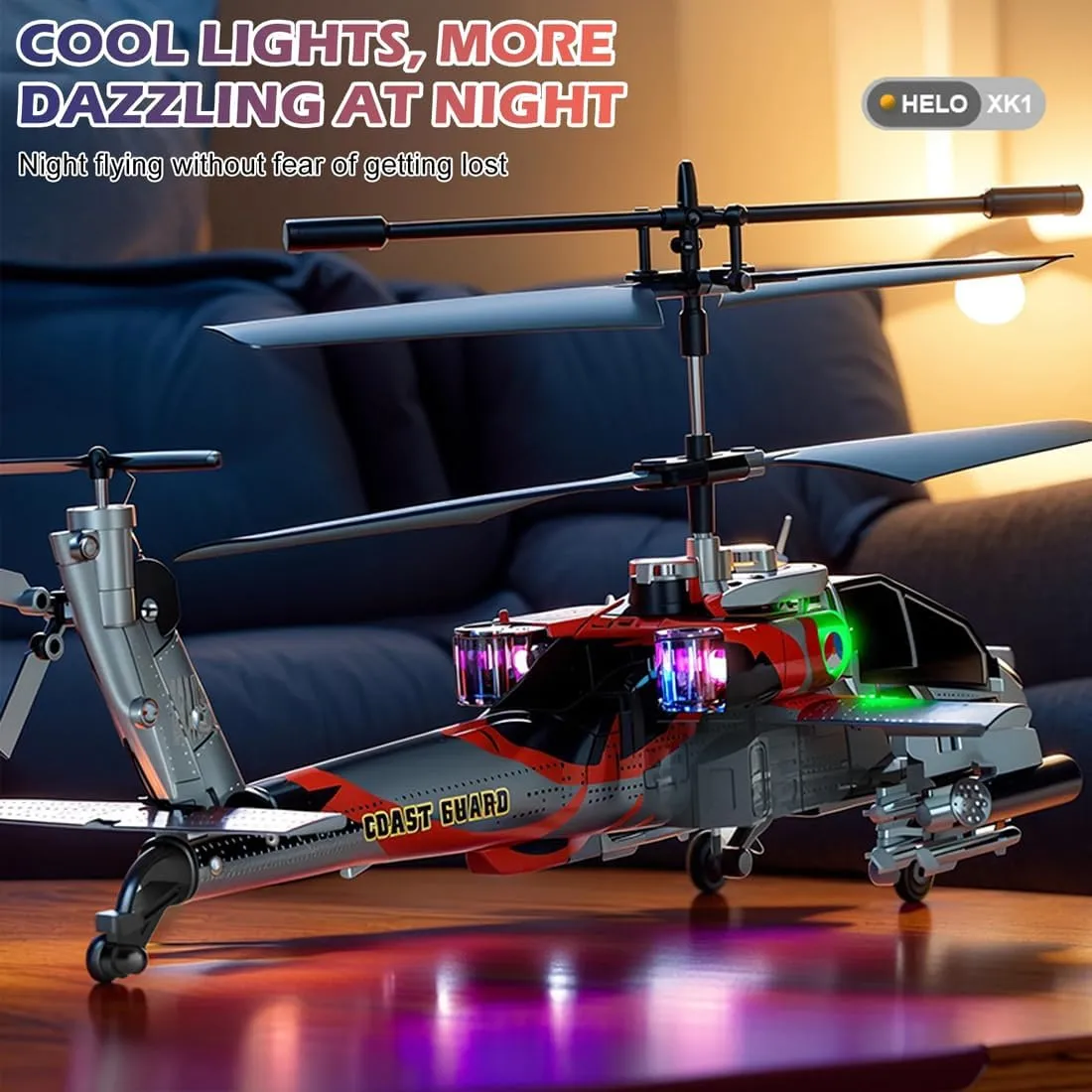 XK1 3.5CH RC Helicopter for Adults, RC Helicopter Military, Remote Control Helicopter, 2.4GHz, 3.5 Channels, Gyro & LED Light, Altitude Hold Flying Helicopter, 3 Batteries