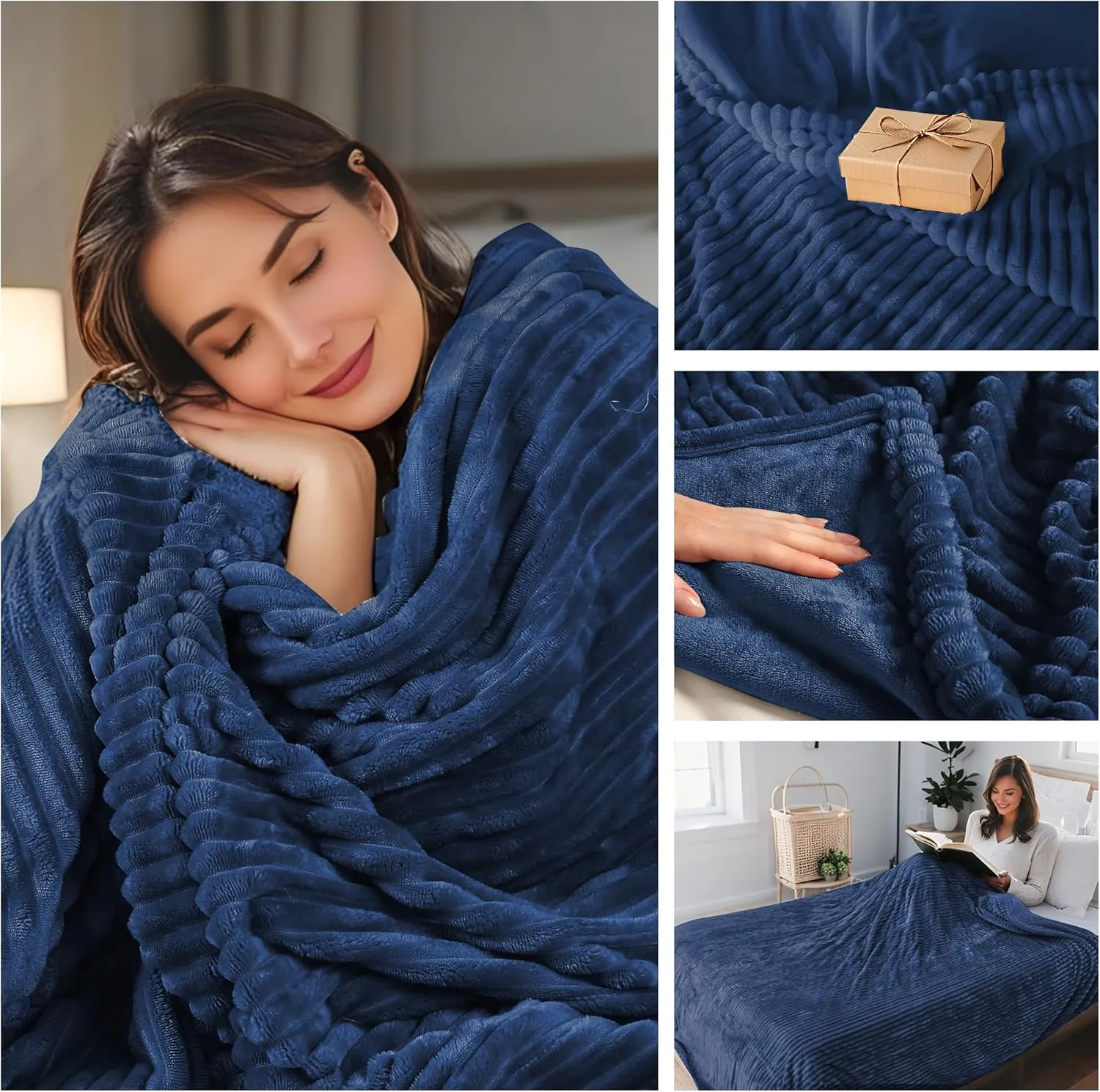 YAKEE Electric Blanket Full Size 72"x 84", Large Heated Blanket, Soft Warm Heating Blanket, 12 Heating Levels and 10 Hours Auto-Shut-Off, Machine Washable, Navy Blue