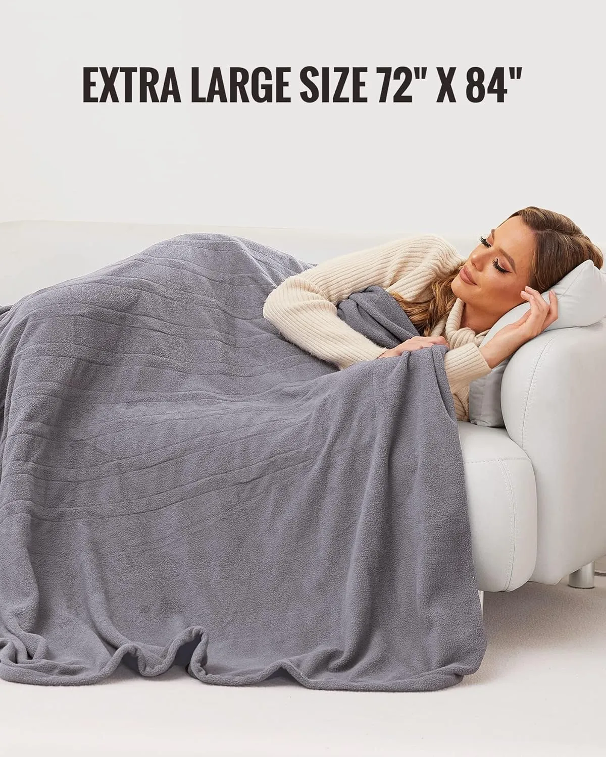 YAKEE Electric Blanket Full Size 72"x 84", Large Heated Blanket, Soft Warm Heating Blanket, 4 Heating Levels and 10 Hours Auto-Shut-Off, Machine Washable, Grey