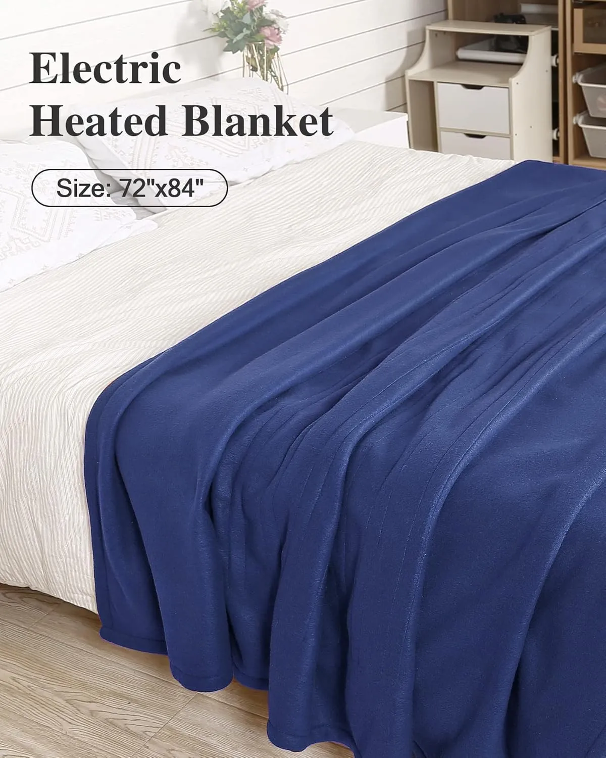 YAKEE Electric Blanket Full Size 72"x 84", Large Heated Blanket, Soft Warm Heating Blanket, 5 Heating Levels and 10 Hours Auto-Shut-Off, Machine Washable, Blue