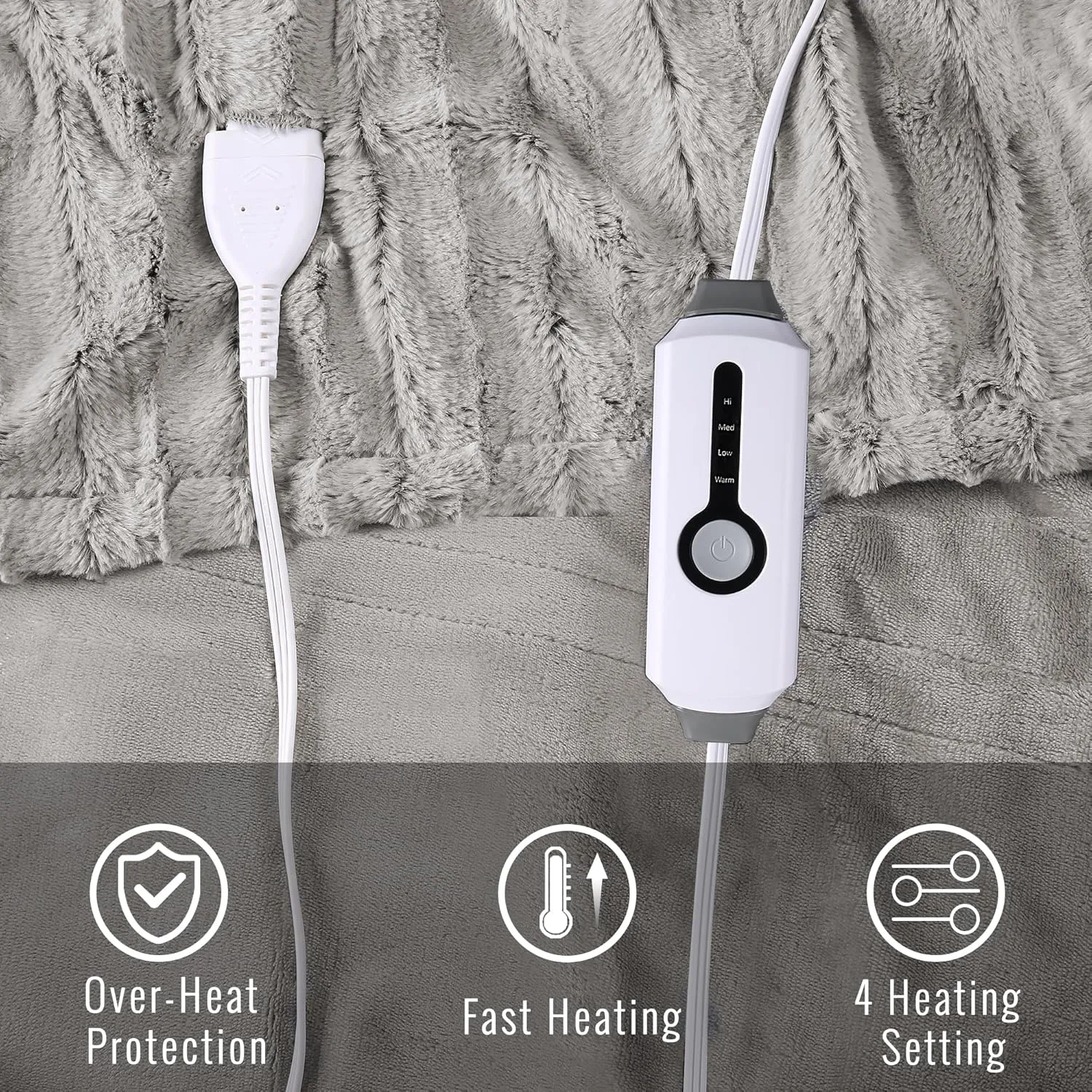 YAKEE Electric Heated Blanket Full Size 72"x 84", 4 Fast Heating Levels, 10H Auto Off, Super Soft Faux Fur Electric Blanket, Overheat Protection, Brown