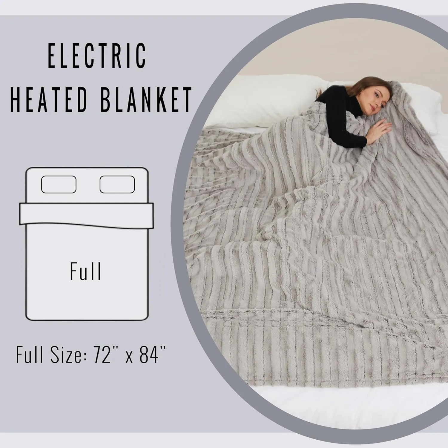 YAKEE Electric Heated Blanket Full Size 72"x 84", 4 Fast Heating Levels, 10H Auto Off, Super Soft Faux Fur Electric Blanket, Overheat Protection, Brown