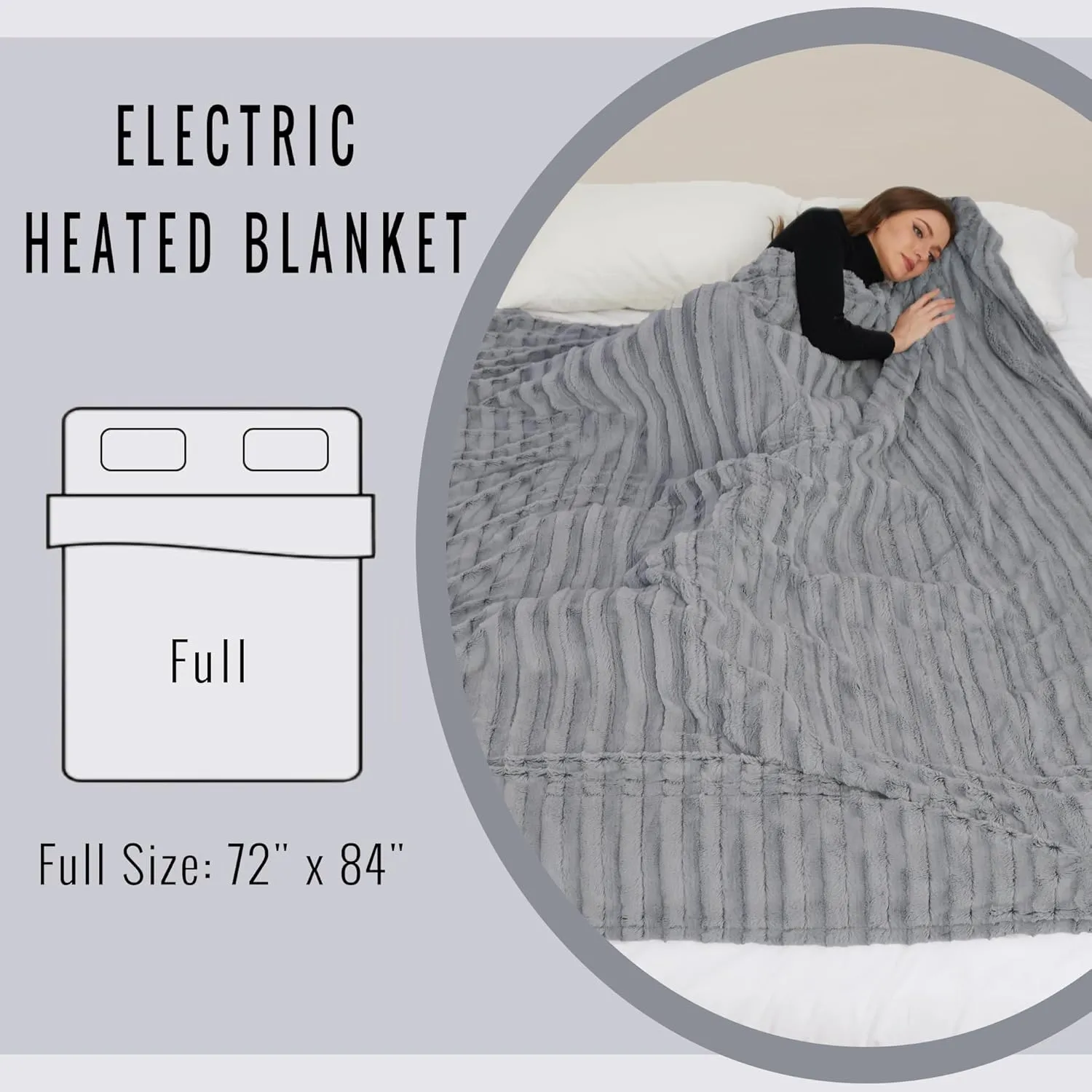 YAKEE Electric Heated Blanket Full Size 72"x 84", 4 Fast Heating Levels, 10H Auto Off, Super Soft Faux Fur Electric Blanket, Overheat Protection, Gray
