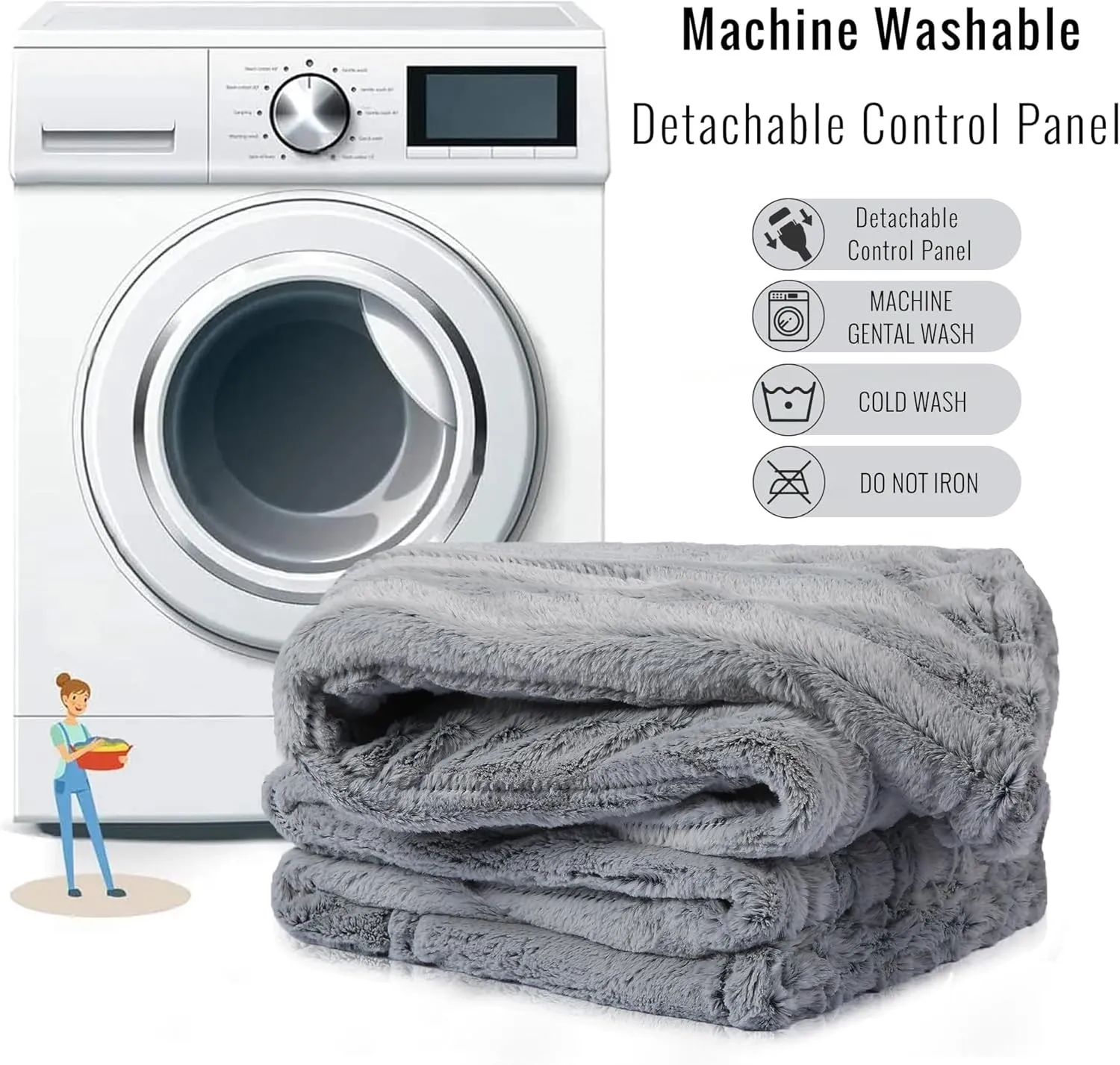 YAKEE Electric Heated Blanket Full Size 72"x 84", 4 Fast Heating Levels, 10H Auto Off, Super Soft Faux Fur Electric Blanket, Overheat Protection, Gray