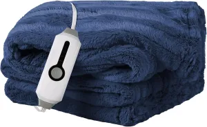 YAKEE Electric Heated Blanket Full Size 72"x 84", Cozy Soft Faux Fur Electric Blanket, 4 Heating Levels & 10 Hours Auto Off, Home Office Use, Machine Washable, Navy