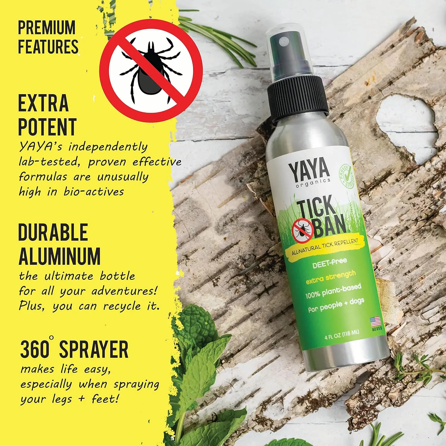 YAYA Organics Tick Ban   Squito Ban Duo Pack | All Natural Tick Repellent and Mosquito Spray Made with Essential Oils, Deet-Free | 2 4oz Spray Bottles