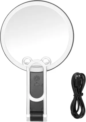 Ymiko LED Magnifying Makeup Mirror Double Sided 1X 30X USB Rechargeable 3 Color Temperature Folding Round Shaped Travel Mirror (Black)