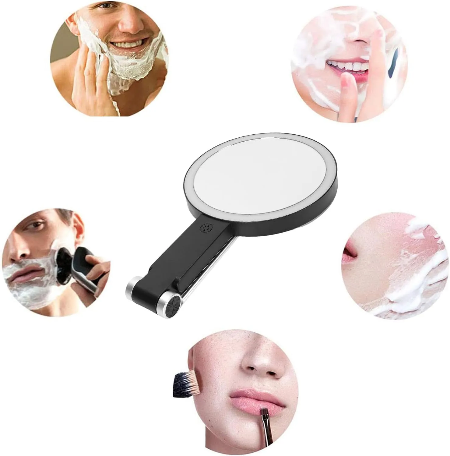 Ymiko LED Magnifying Makeup Mirror Double Sided 1X 30X USB Rechargeable 3 Color Temperature Folding Round Shaped Travel Mirror (Black)