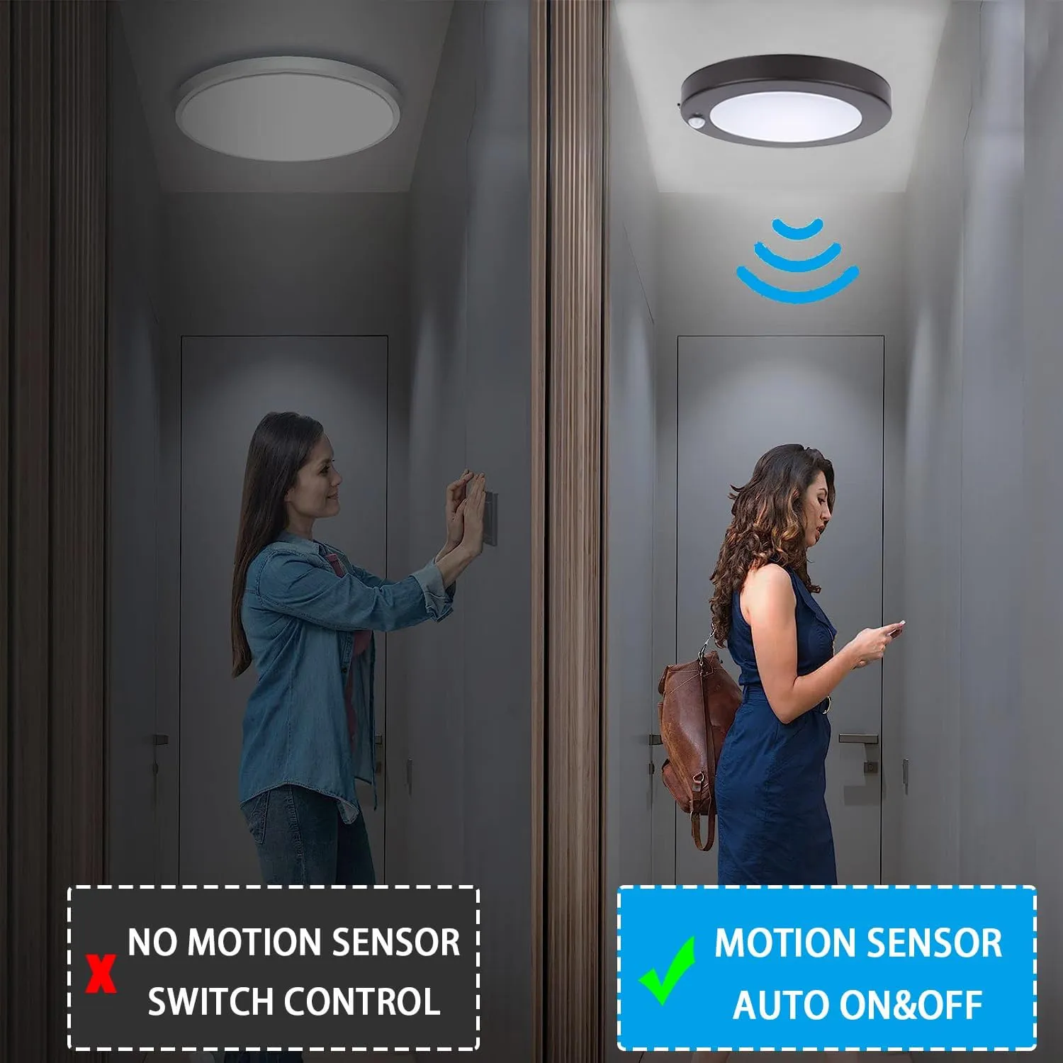 YoonLIT Flush Mount Motion Sensor LED Ceiling Light with Photocell Sensor, ON/Off Automatic for Stair, Porch, Closet, Basement, Hallway, Pantry, 6.2 Inch 10.5W 700 Lumen, Bronze Finish 5000K 4-Pack