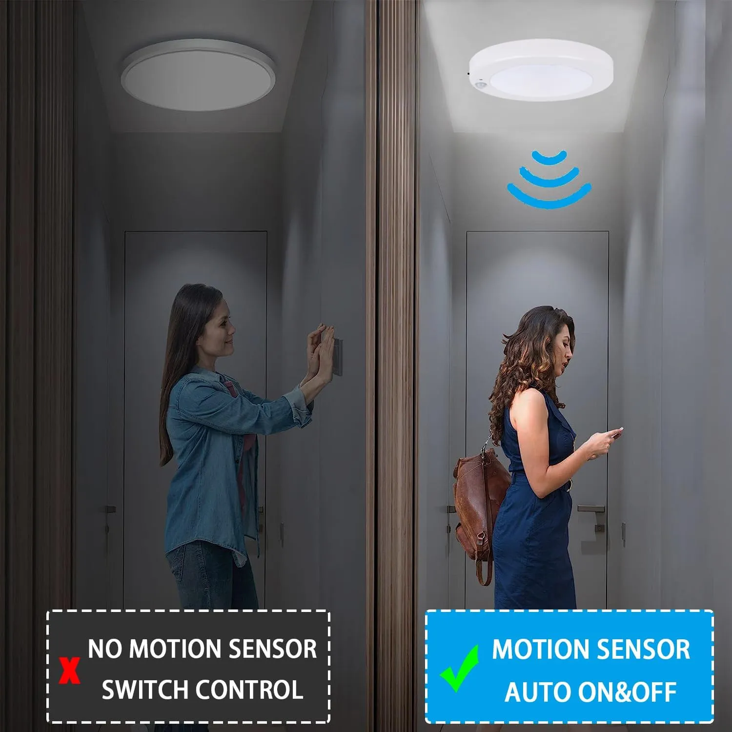 YoonLIT Flush Mount Motion Sensor LED Ceiling Light with Photocell Sensor, ON/Off Automatic for Stair, Porch, Closet, Basement, Hallway, Pantry, 6.2 Inch 10.5W 800 Lumen, White Finish 5000K 4-Pack