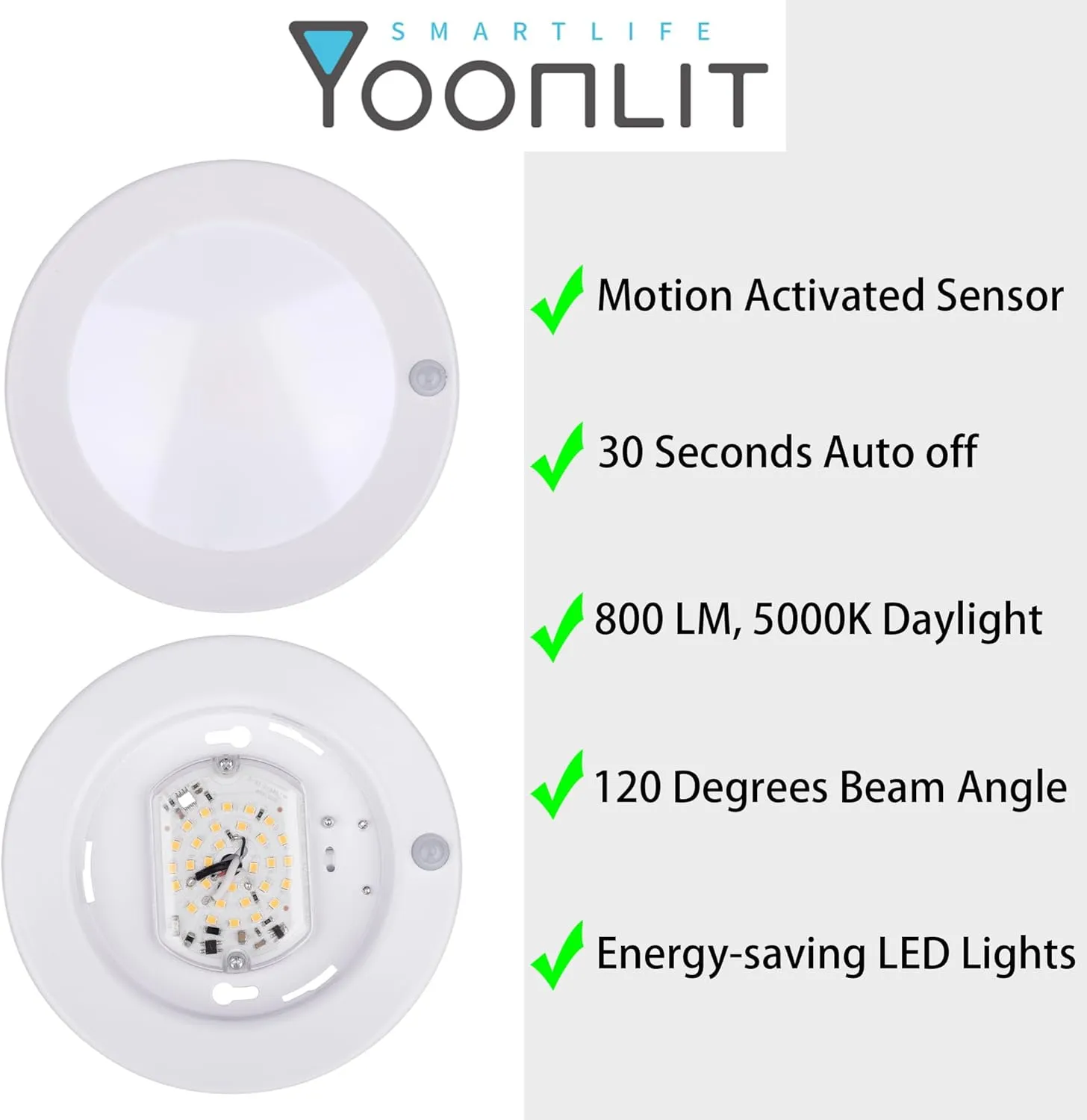 YoonLIT Flush Mount PIR Motion Sensor LED Ceiling Light, 6.2 Inch 10.5W 800 Lumen, Motion Activated Ceiling Fixture for Closet, Garage, Doorway, Stairway, Hallway, White Finish 5000K 1-Pack