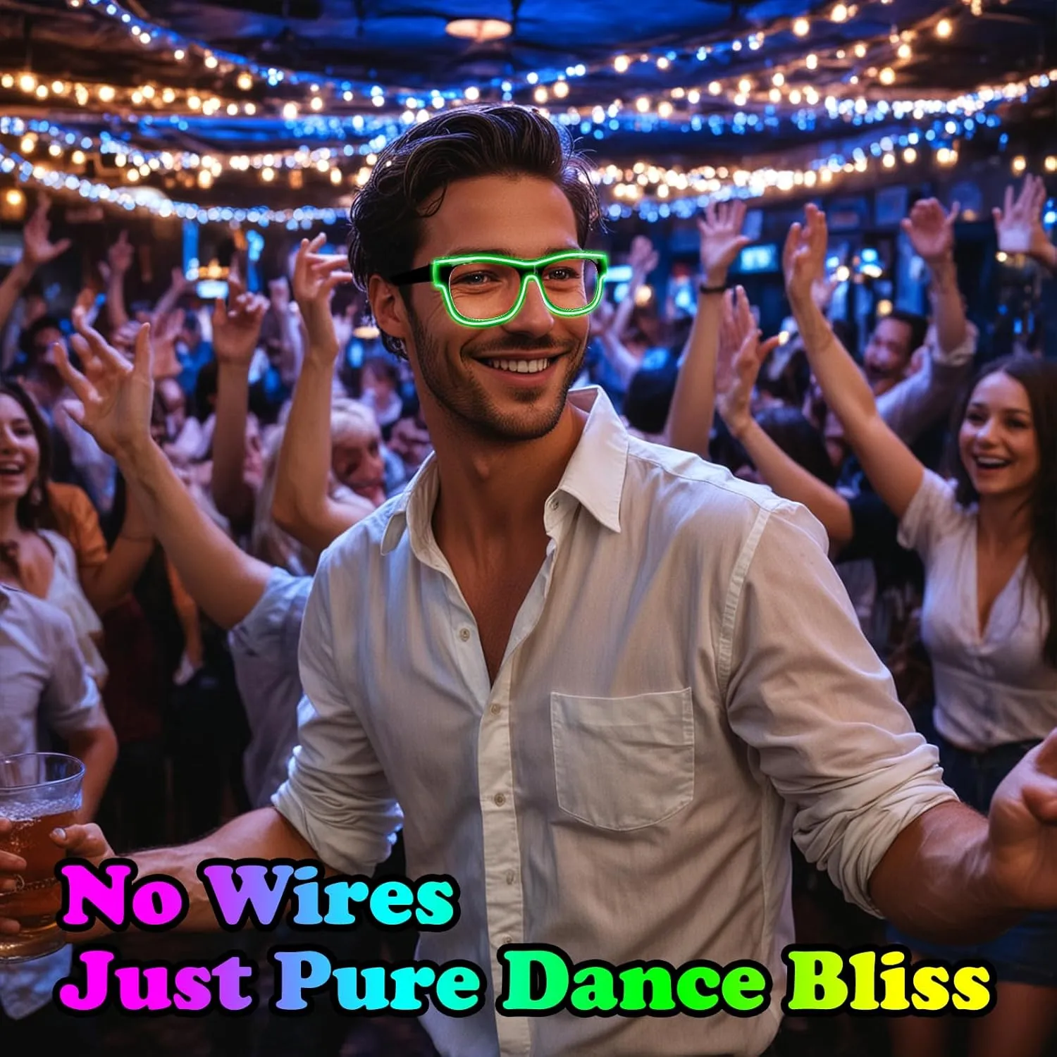 YouRfocus Sound Activated LED Wireless Light up Glasses, Neon Glasses Glow in the Dark for Rave Party, EDM