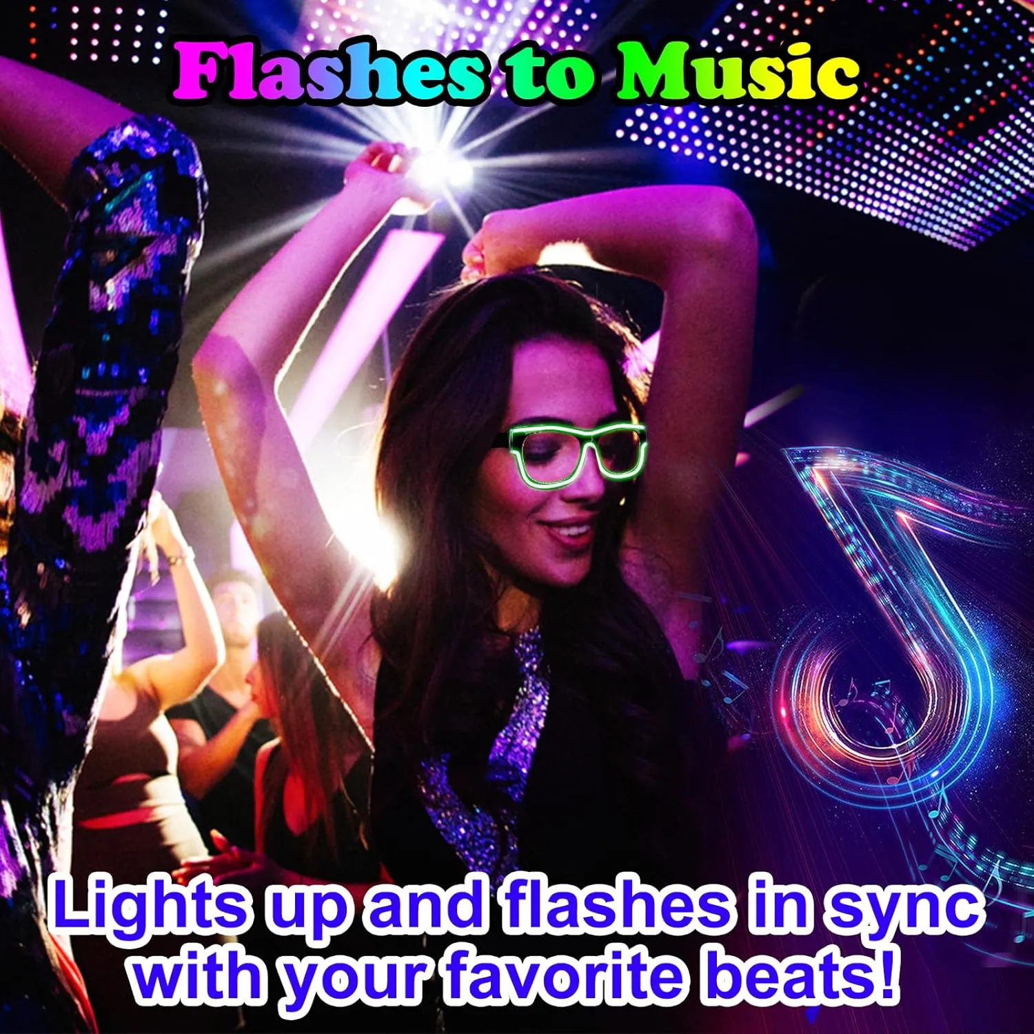 YouRfocus Sound Activated LED Wireless Light up Glasses, Neon Glasses Glow in the Dark for Rave Party, EDM
