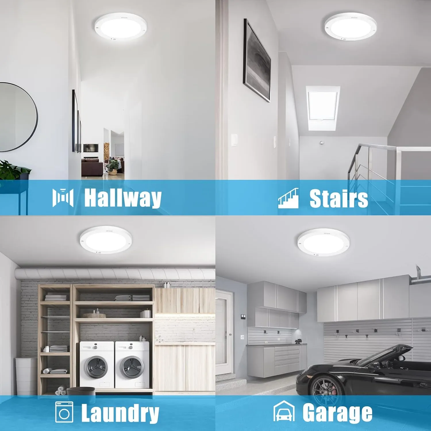 Youtob Motion Sensor LED Ceiling Light 15W 1200LM Flush Mount Round Lighting Fixture for Indoor, Stairs, Closet Rooms, Porches, Basements, Hallways, Pantries, Laundry Rooms(4000K-2 Pack)