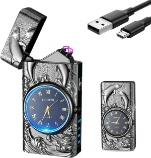 YOZWOO Electric Arc Lighter Rechargeable USB Lighters Plasma Lighter Dolphin Candle Lighters Clock Design with LED Lighting for Outdoor BBQ, Fireworks, Camping(Black)