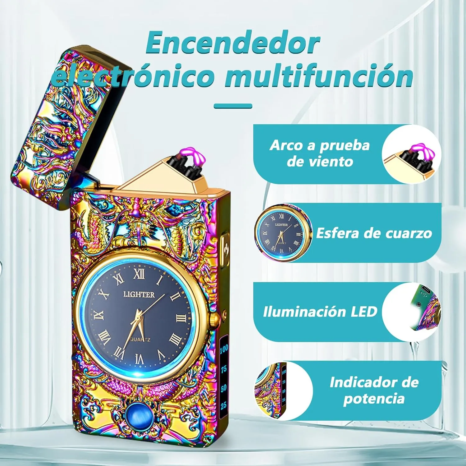 YOZWOO Electric Lighter Plasma Double Arc Lighters Rechargeable USB Lighter Clock Windproof Flameless Lighters with LED Flashlight Clock for Outdoor Camping, BBQ, Fireworks(Magic)