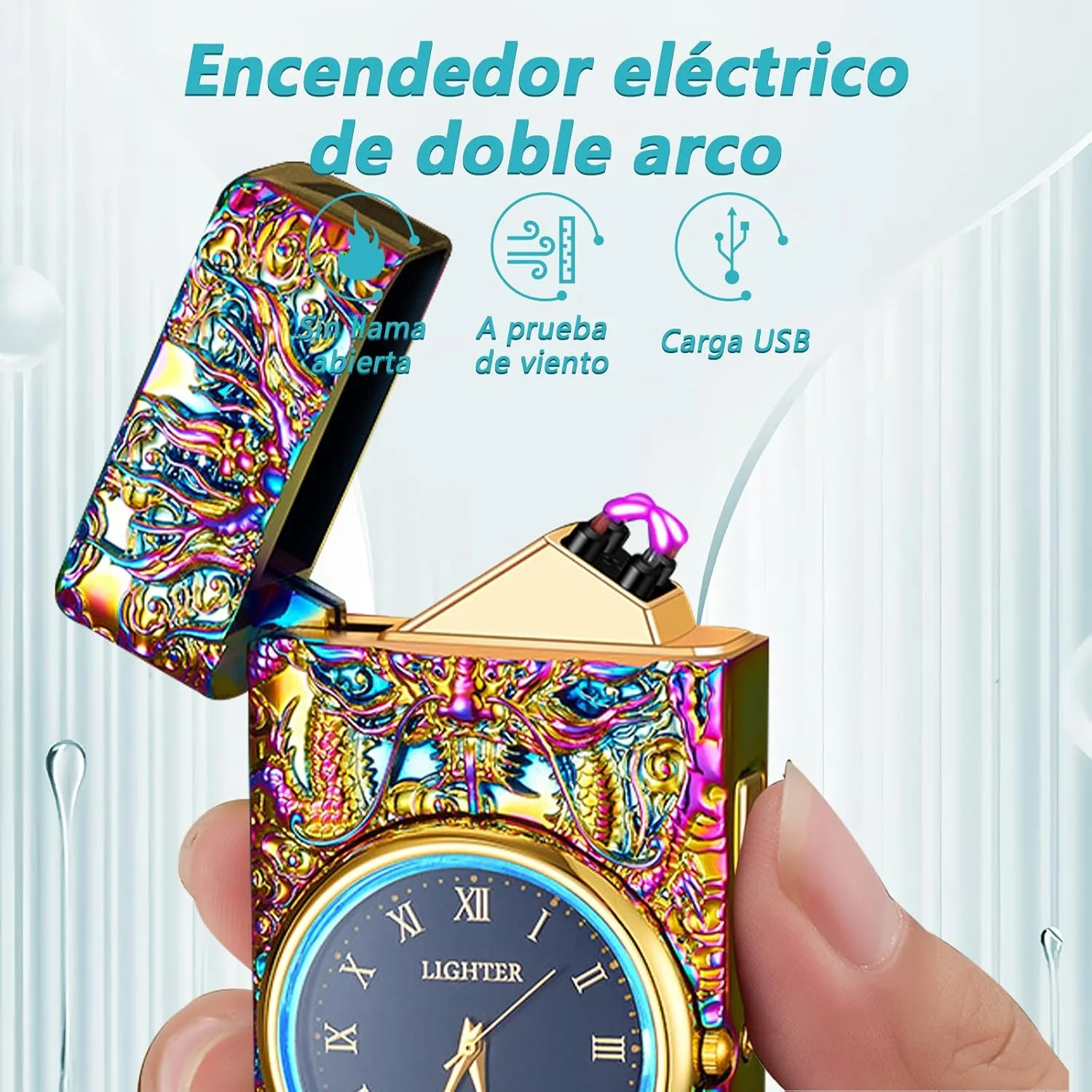 YOZWOO Electric Lighter Plasma Double Arc Lighters Rechargeable USB Lighter Clock Windproof Flameless Lighters with LED Flashlight Clock for Outdoor Camping, BBQ, Fireworks(Magic)