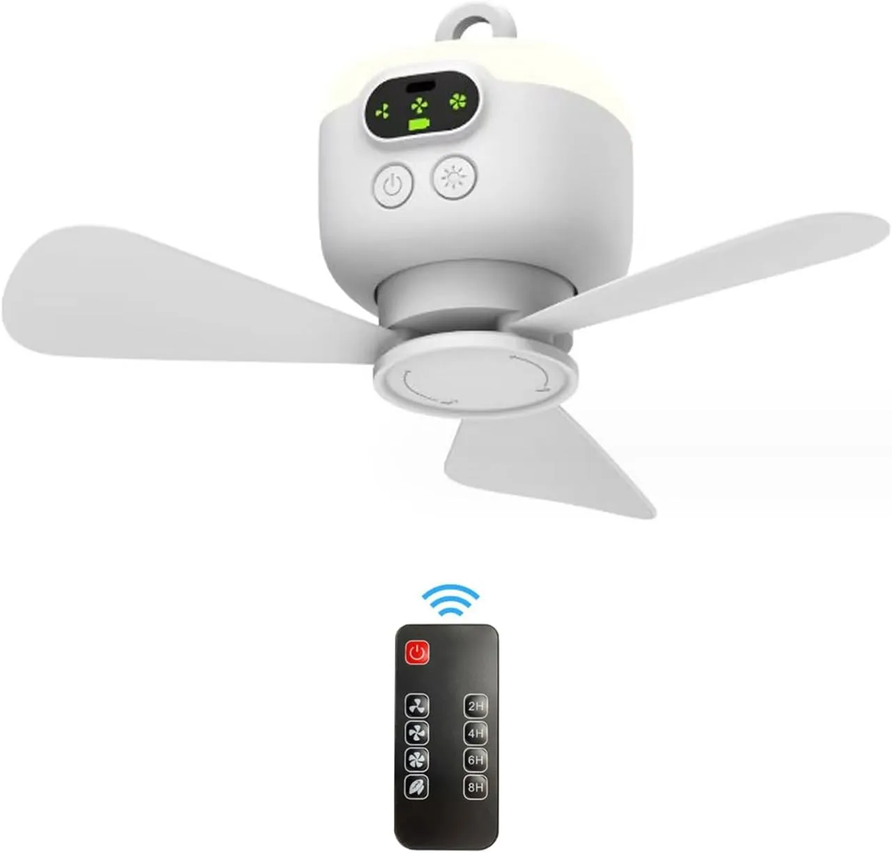 YUNLEI USB Rechargeable Tent Ceiling Fan With Remote - 4-Speed Hanging Canopy Fan, 8000mAh Battery